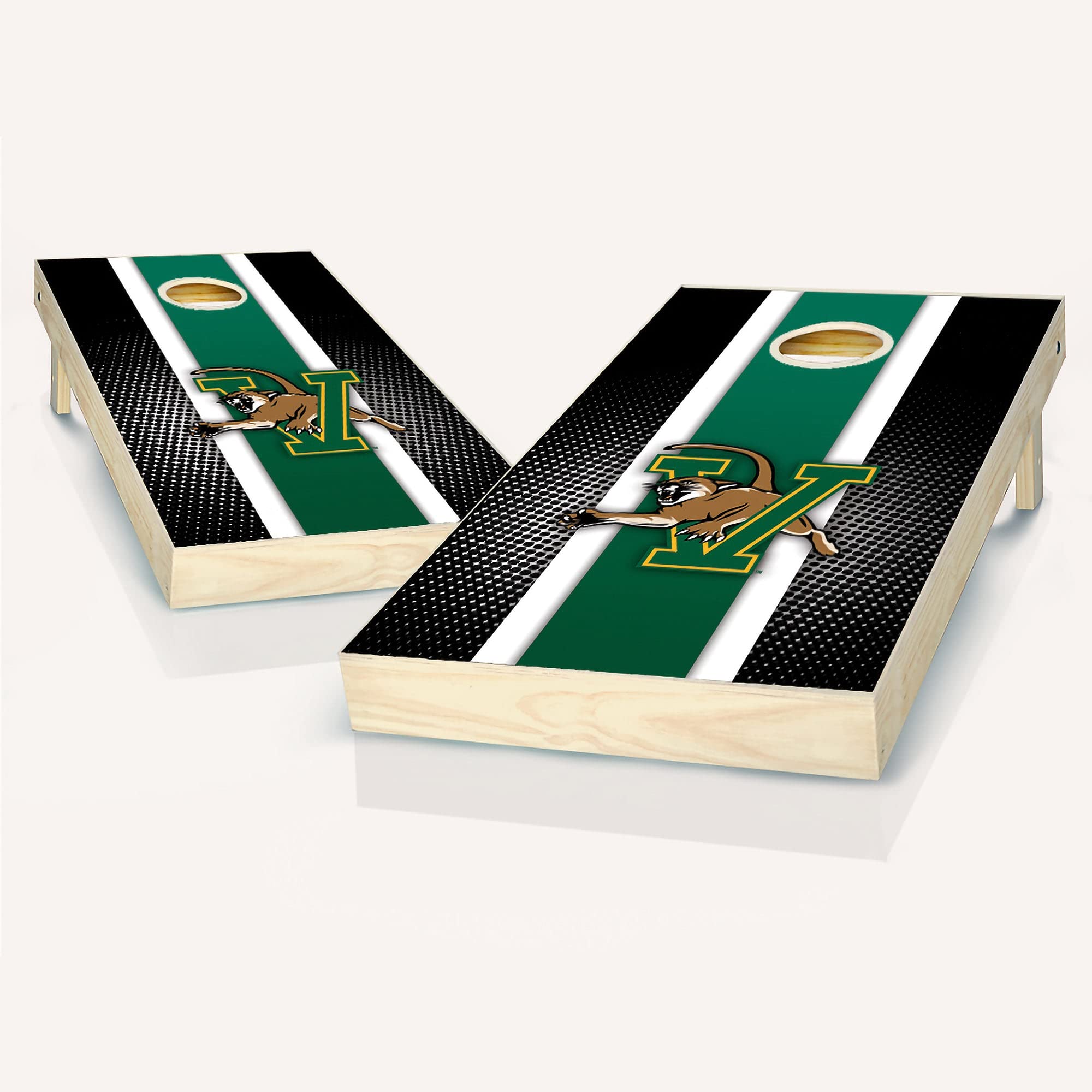 Premium Vermont Stripe Cornhole Game Set - 2 Regulation-Sized Boards & 8 Custom Team Logo Bags | Outdoor Lawn Games for Backyard, Tailgating, and Parties