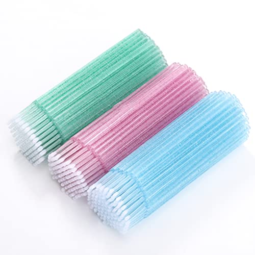 LoveBB 300 Pcs Disposable Micro Brushes with Crystal Wands - Eyelash Extension Applicators, Micro Swabs for Makeup, Nail Art & Beauty Salon (Green, Blue, Purple) - Perfect for Professional & Home Use