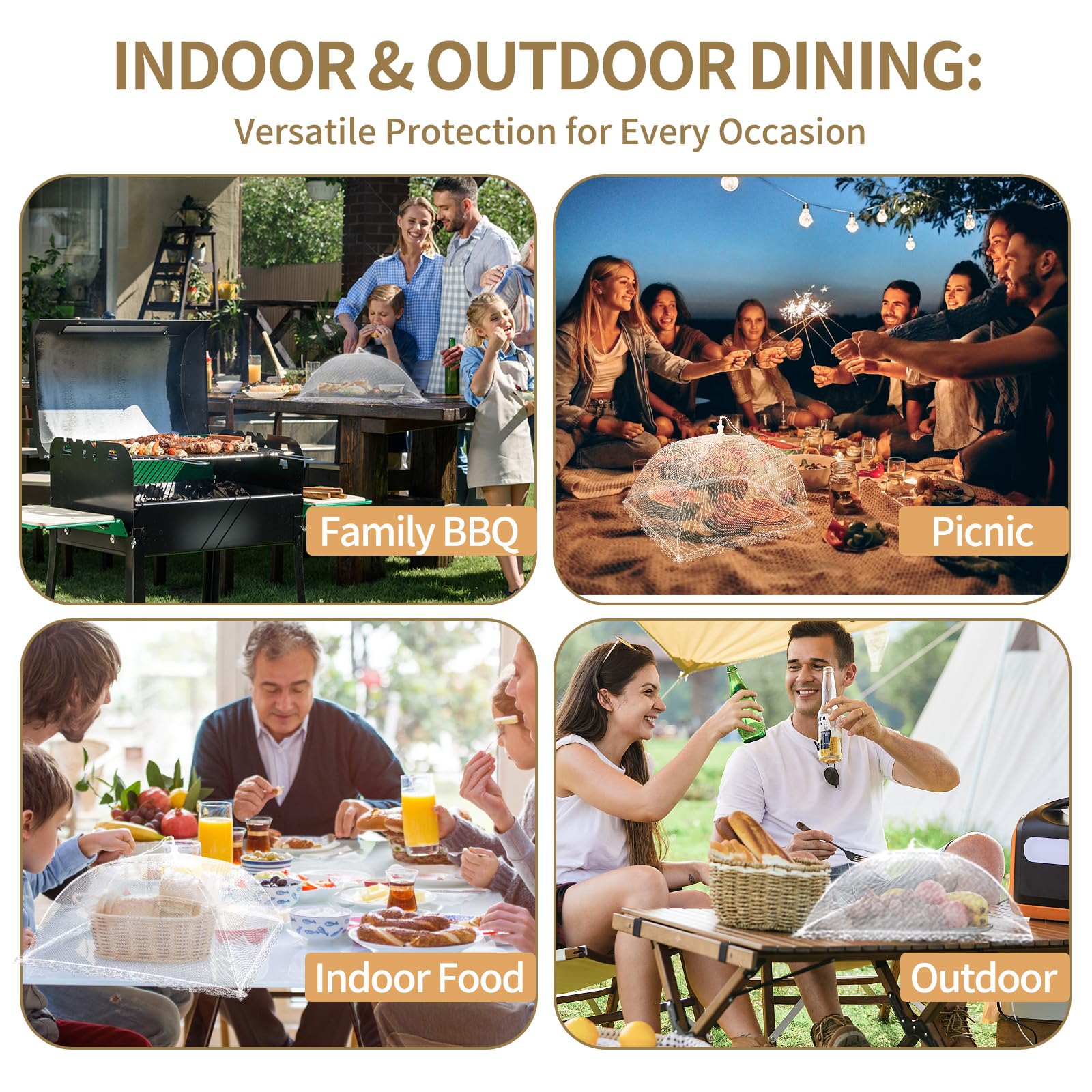 NEPAK 6 Pack Large 17x17 Inch Pop-Up Mesh Food Covers for Outdoor BBQ, Picnics, Parties - Reusable & Collapsible Food Tents to Protect Against Bugs and Dust - Perfect for Backyard, Camping, and Beach Gatherings