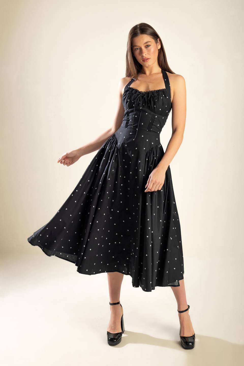 Confident Cues Heart Print Halter Dress - Black | Flirty & Feminine Summer Dress for Beach, Date Night & Parties