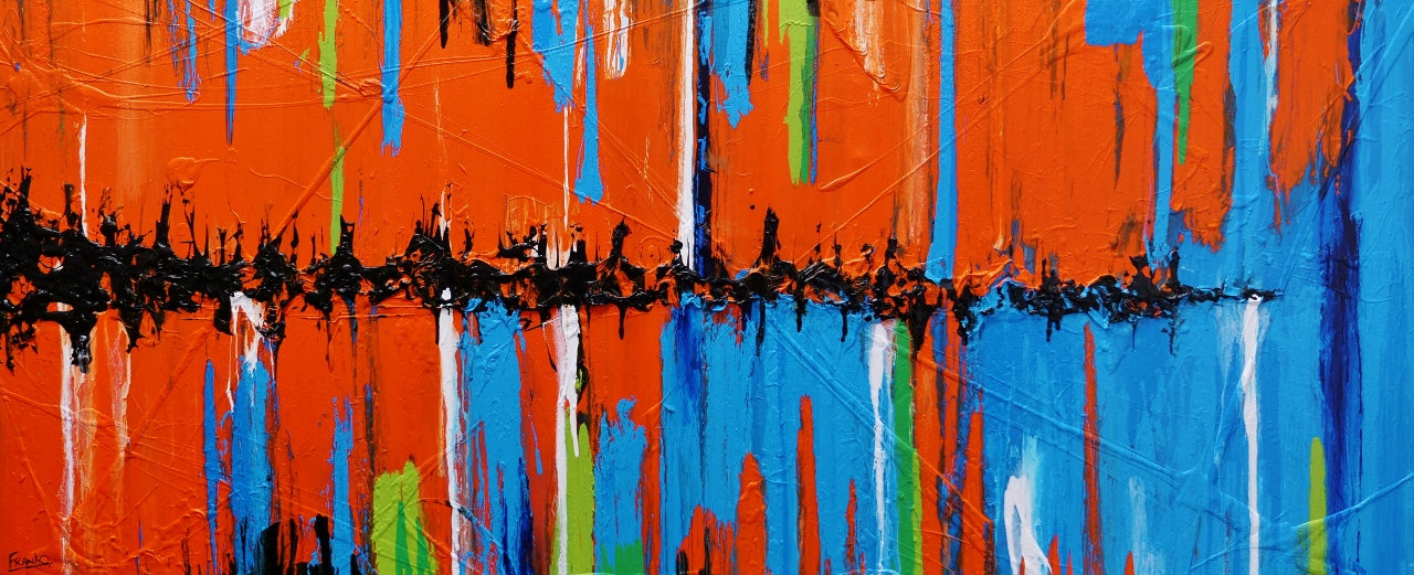 Orange Blue Textured Abstract Painting 240cm x 100cm - Modern Large Wall Art for Living Room, Bedroom & Office Decor