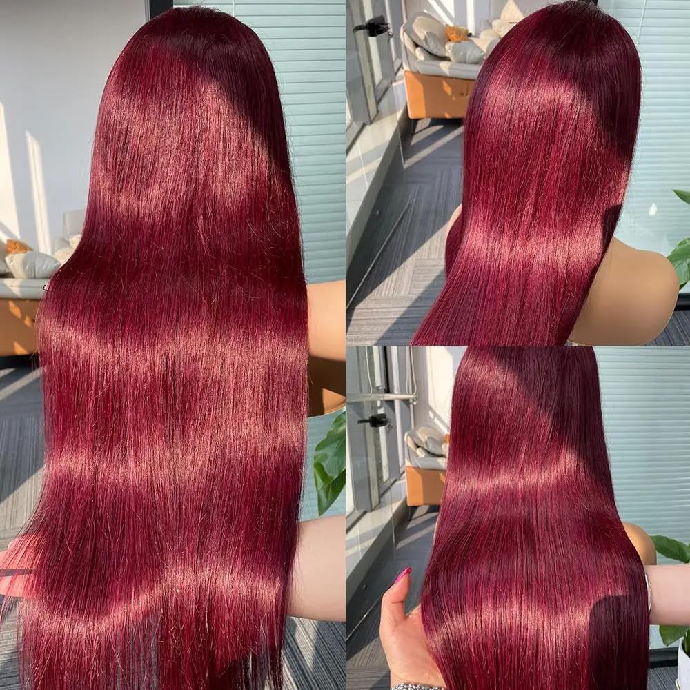 99J Burgundy Lace Front Wig Human Hair 13x4 Glueless HD Transparent Red Wig - 200% Density Pre Plucked with Baby Hair for Women (26 Inch) | Perfect for Cosplay, Parties, Weddings & Daily Wear