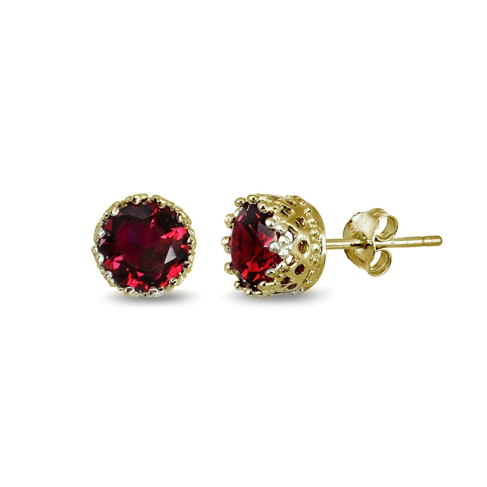 Sterling Silver 6mm Created Ruby Crown Small Stud Earrings for Women & Girls - Perfect Gift for Birthday, Anniversary & Everyday Elegance
