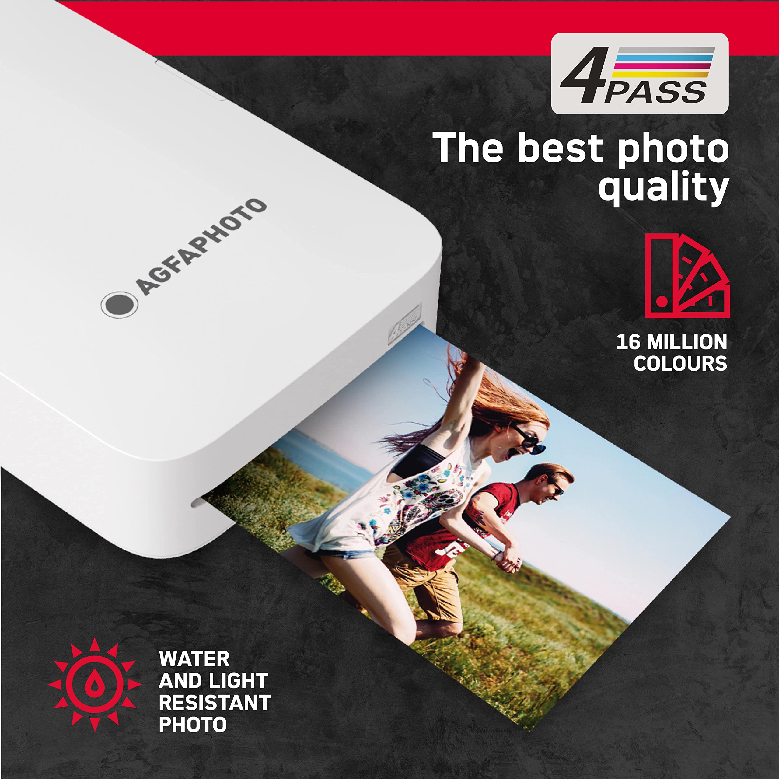 AgfaPhoto Realipix Mini P Bluetooth Photo Printer - 2.1 x 3.4 Inch Portable Thermal Sublimation Printer with 4Pass Technology (White, AMP23-WH) - Perfect for Instant Prints, Travel Memories & DIY Scrapbooking