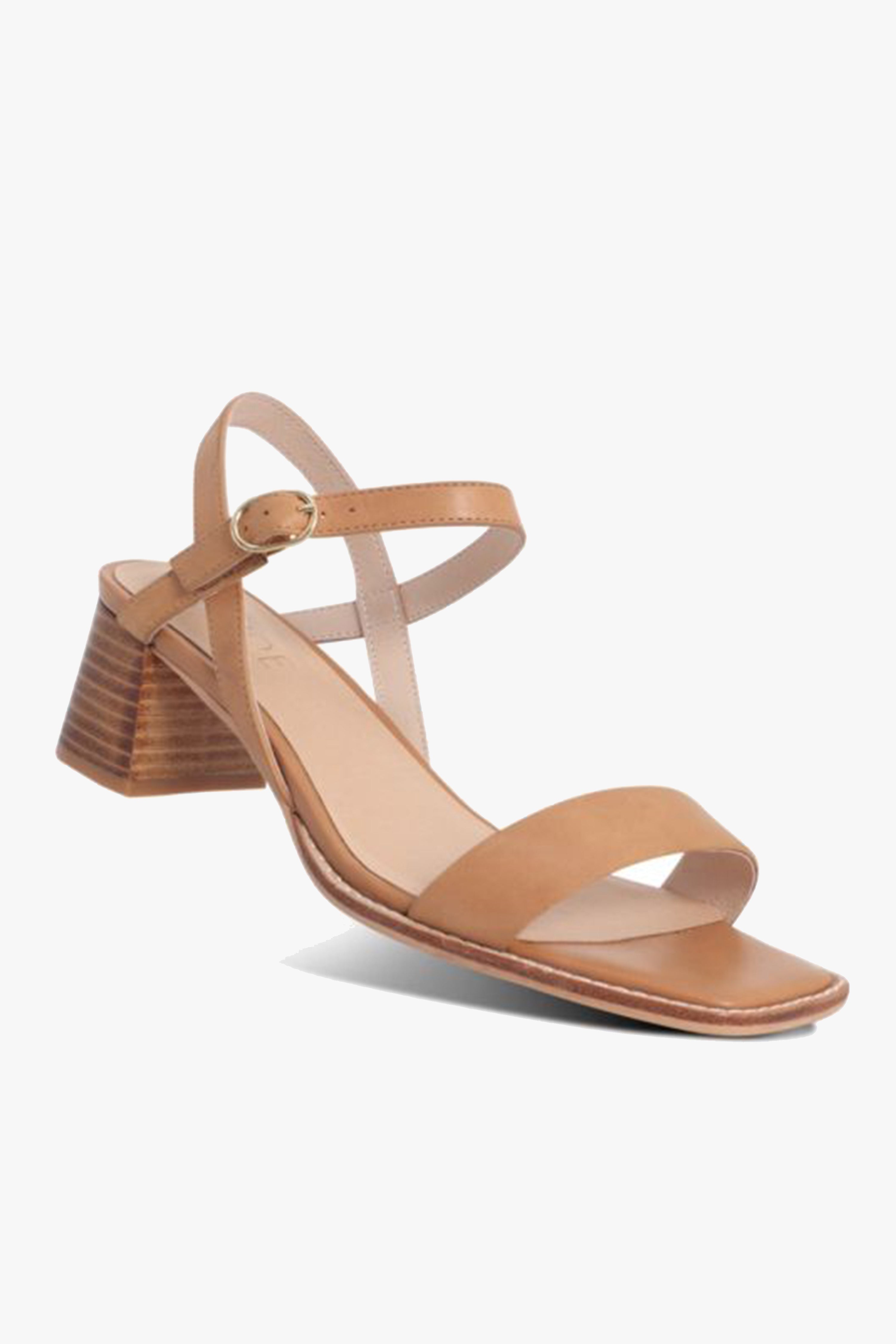 Alisia Tan Square Toe Ankle Strap Mid Heel Sandals for Women - Comfortable Dress Shoes for Office, Party & Wedding Occasions