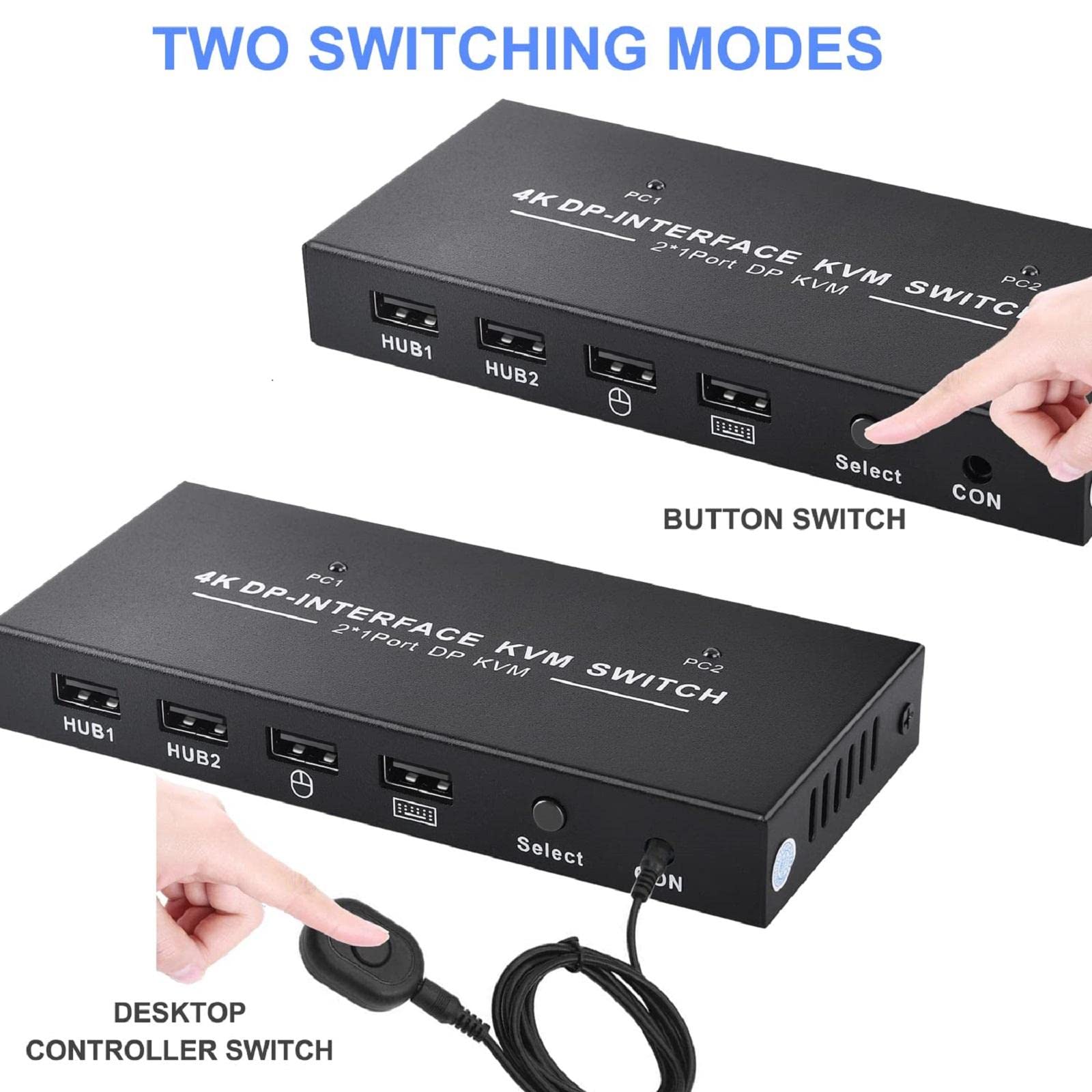 2023 WANSUPYIN 2-in-1 Out 4K HDMI DisplayPort KVM Switch - Dual Monitor Switcher for PC, Mouse, Keyboard & Printer | Perfect for Home Office & Gaming Setup