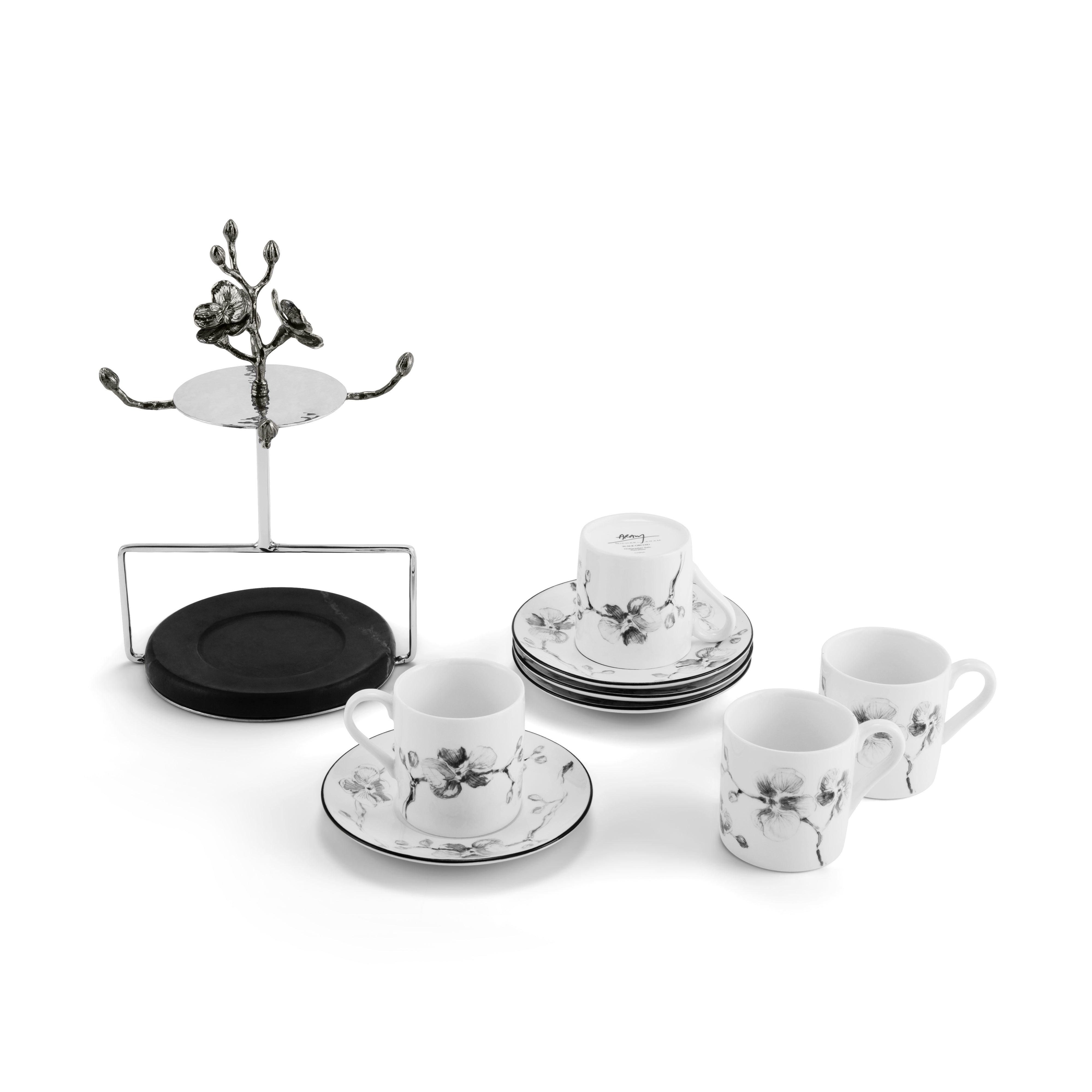 Black Orchid Demitasse Espresso Cups - Elegant Porcelain Coffee Set for Espresso, Cappuccino & Tea - Perfect for Home, Cafe & Restaurant Use