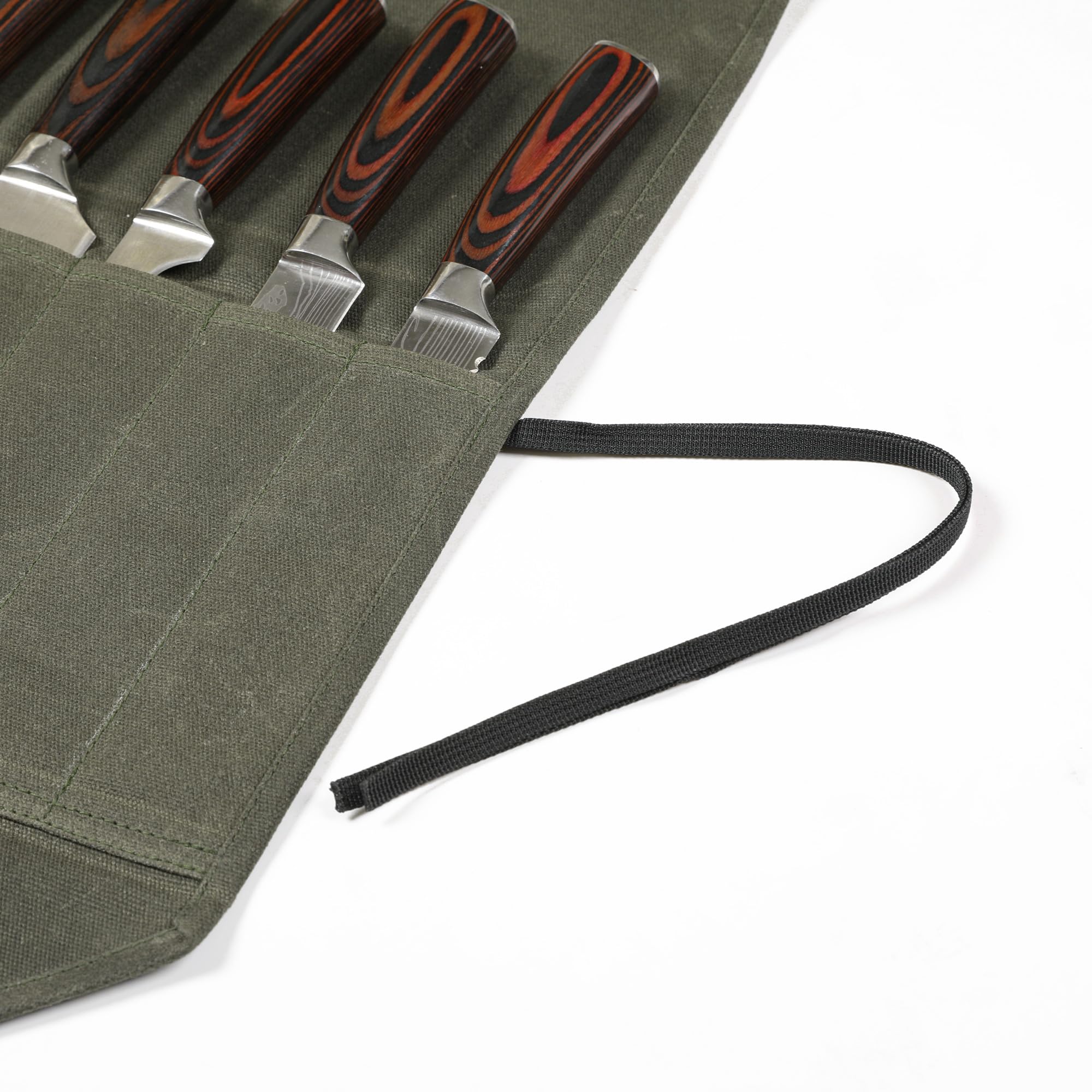 Heavy Duty Waxed Canvas Knife Roll Bag - Professional Chef Knife Organizer with Durable Army Green Waxed Canvas | Perfect for Chefs, Culinary Students & Outdoor Cooking