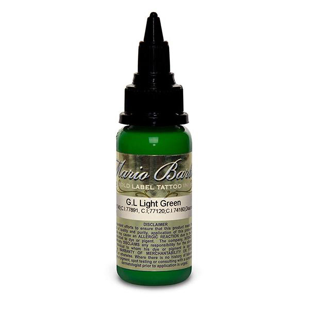 Premium Light Green Mario Barth Gold Label Tattoo Ink by Intenze - 1oz Bottle for Professional Tattoo Artists & Body Art Enthusiasts - Perfect for Realism, Color Blending & Long-Lasting Tattoos