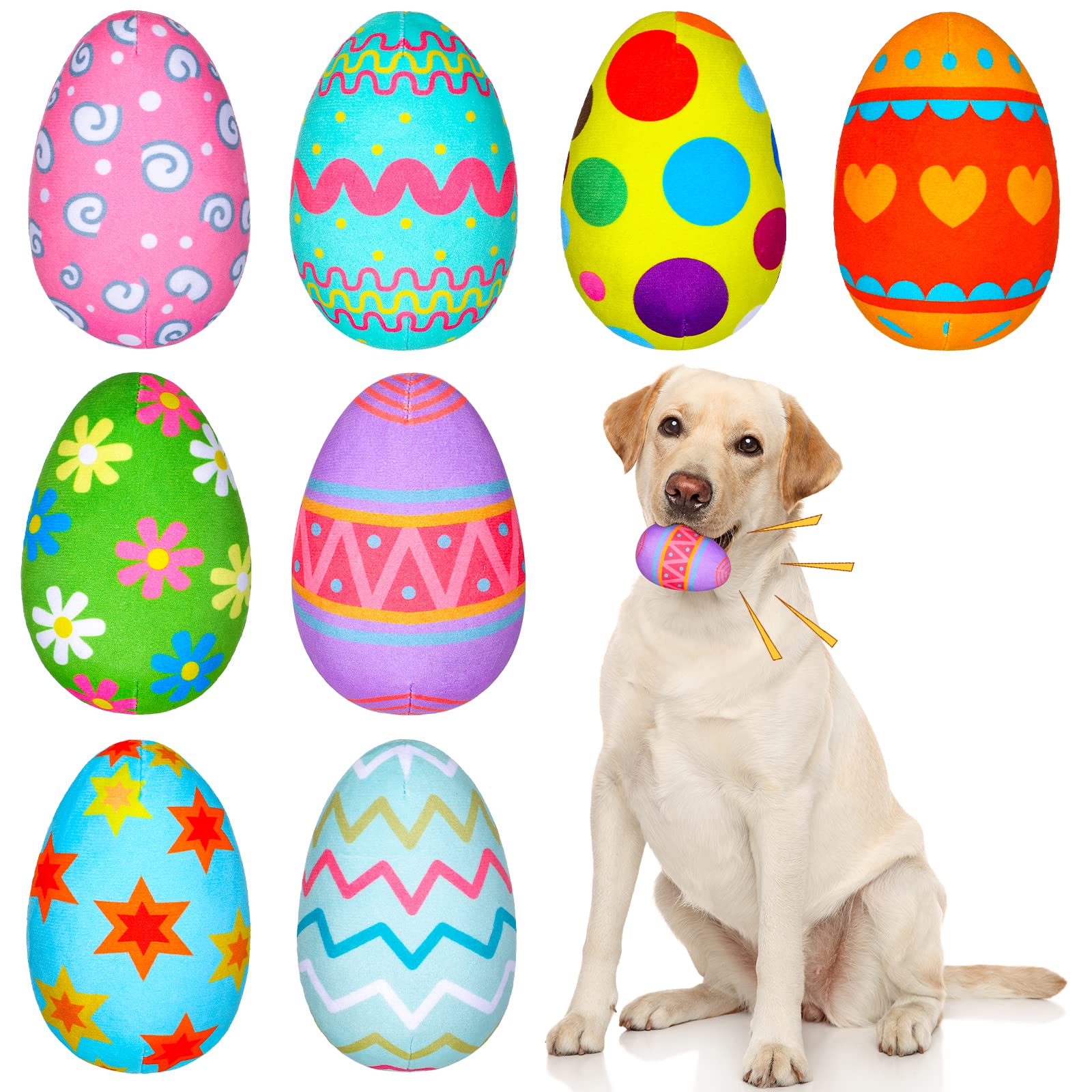 8 Pack Squeaky Easter Egg Dog Toys - Plush Interactive Chew Toys with Squeakers for Small & Medium Dogs - Durable Puppy Playtime Gift for Easter, Training & Indoor/Outdoor Fun