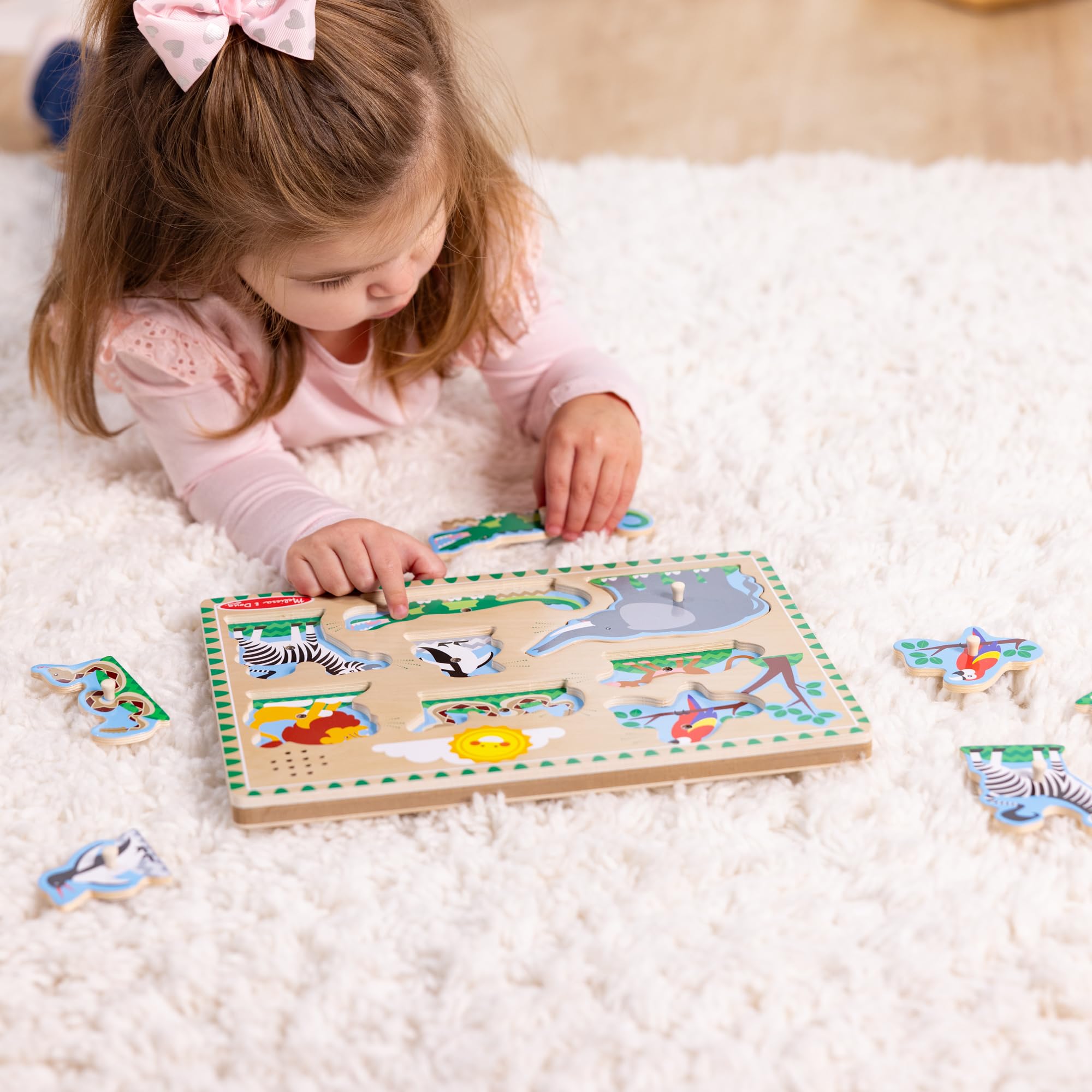 Melissa & Doug Zoo Animals Sound Puzzle - Wooden Peg Puzzle with Sound Effects (8 Pieces) - Educational Toddler Toy for Learning Animal Names & Sounds | Perfect for Preschool Classroom, Daycare & Home Playtime
