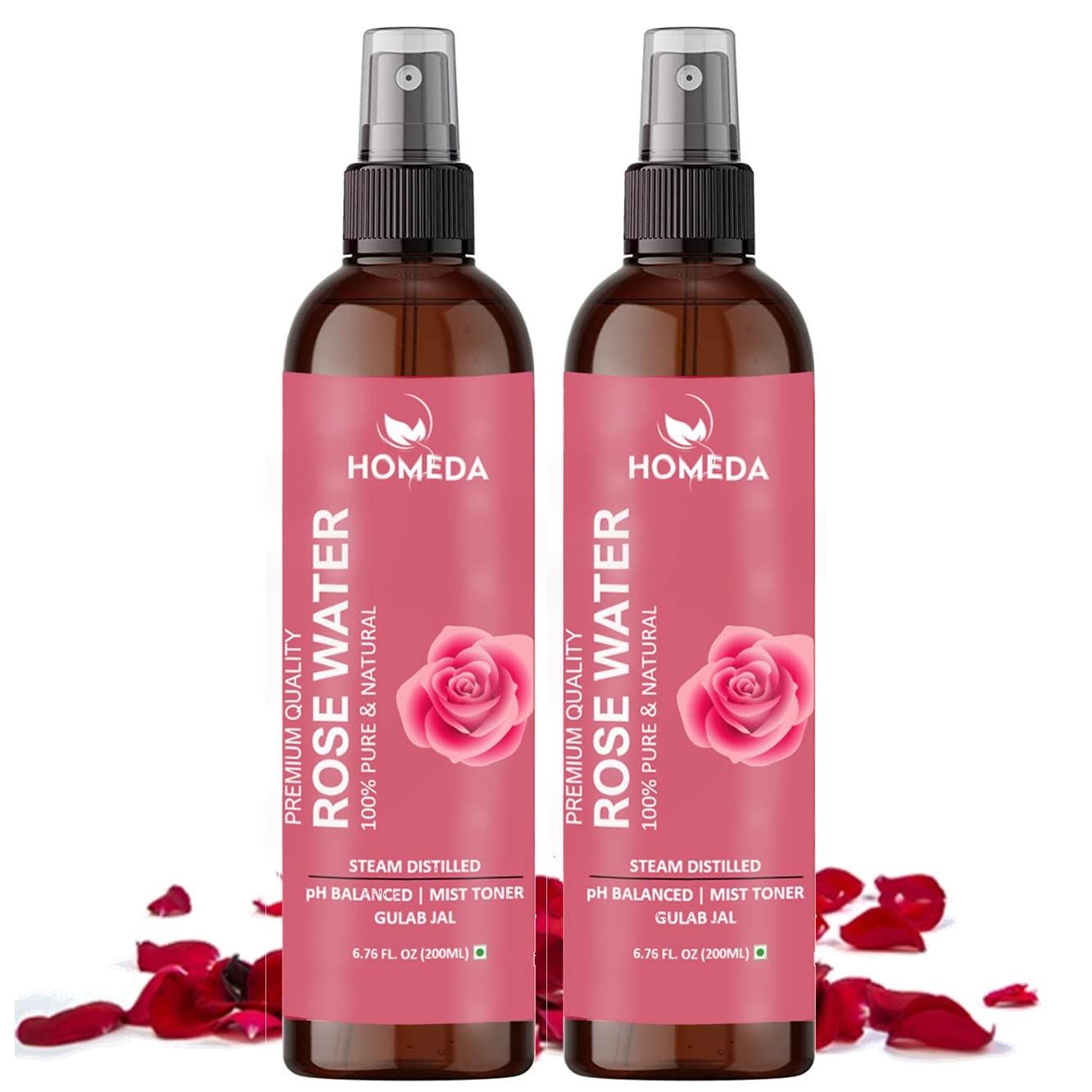 Pure Organic Rose Water Facial Spray (200ml x 2) - Steam Distilled Gulab Jal Toner for Glowing Skin & Hair Care - Hydrating Face Mist for Women & Men - Perfect for Daily Skincare Routine, Post-Workout Refresh & Travel Essentials