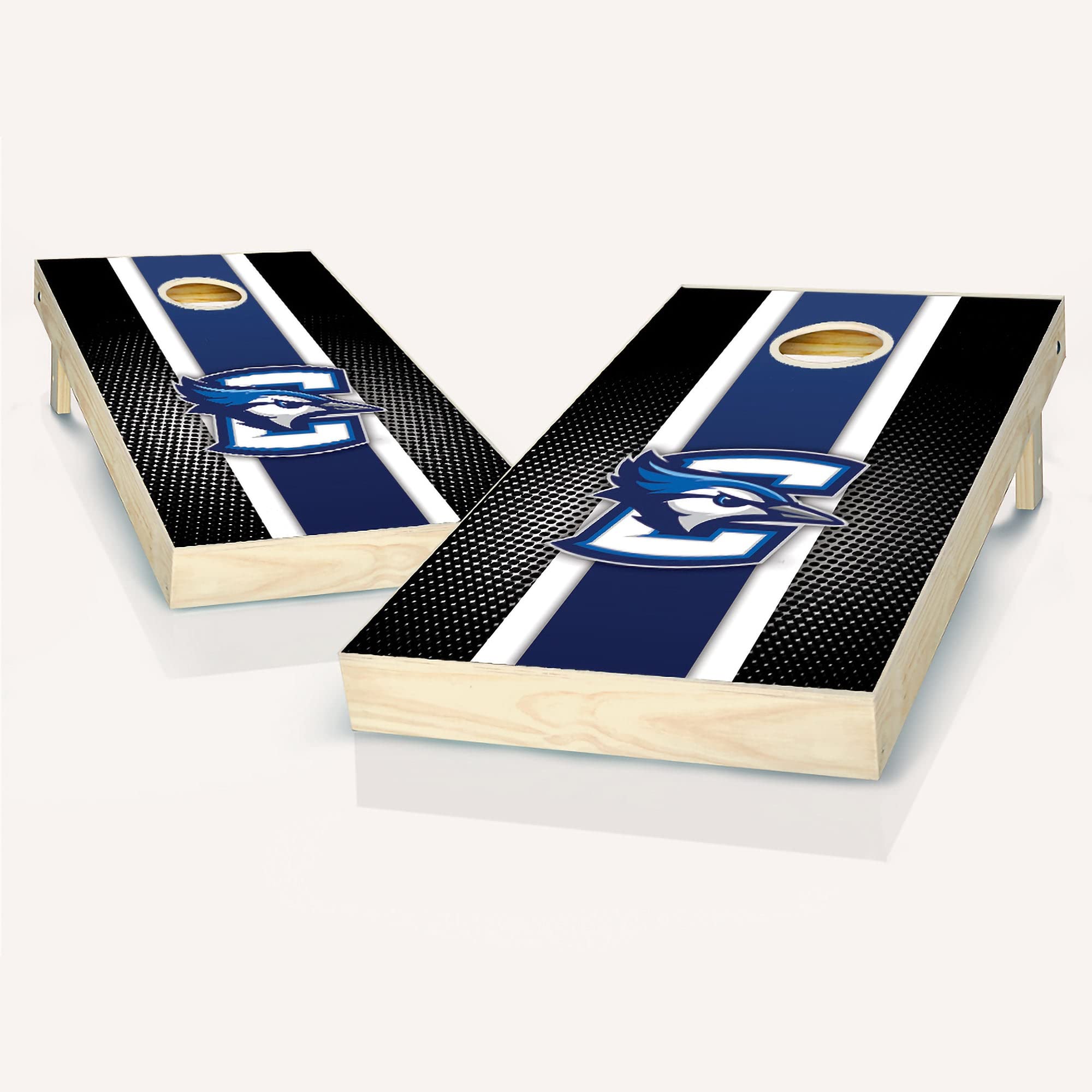 Premium Creighton Stripe Cornhole Game Set - 2 Regulation Wooden Boards & 8 All-Weather Bean Bags - Perfect for Backyard BBQs, Tailgating, and Outdoor Parties