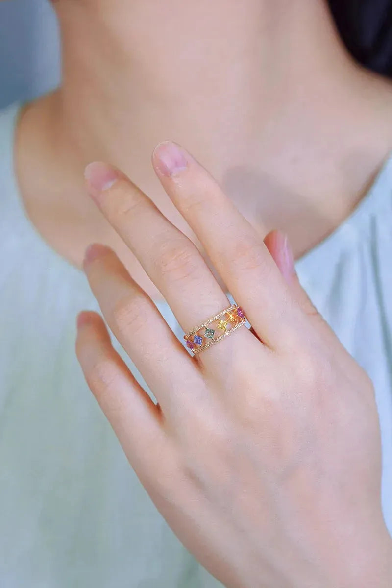 18K Yellow Gold Sapphire & Diamond Ring for Women - Real Natural Gemstone, Romantic High Jewelry, Anniversary Gift - Perfect for Weddings, Engagements & Special Occasions