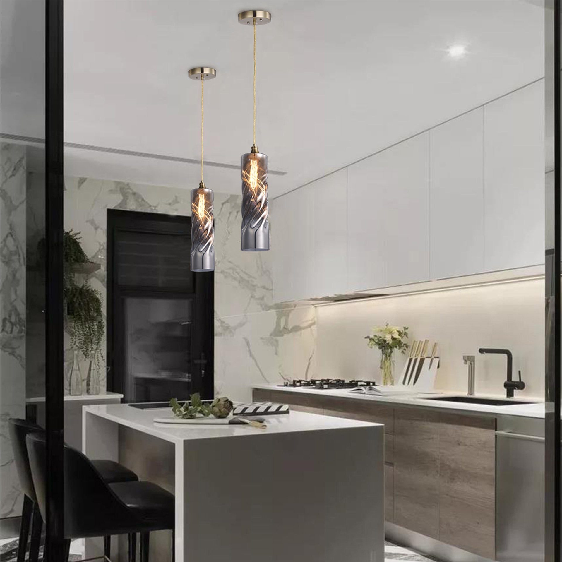 CARRO HOME Gemini Cylinder Ombre Glass Pendant Light - Modern Hanging Fixture for Dining Room, Kitchen Island & Bedroom Lighting Decor