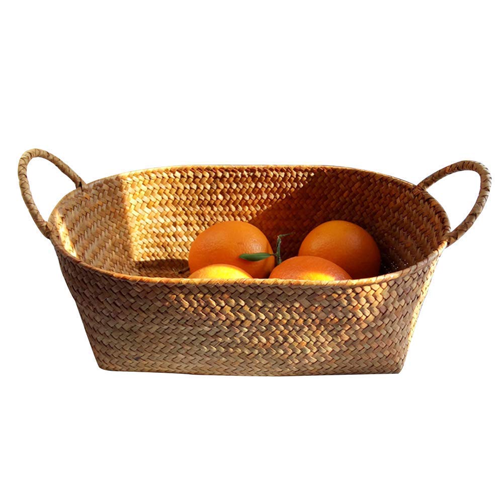 WUYUESUN Hand-Woven Rattan Storage Basket - Medium Size Flower Stand, Snack Organizer, Picnic Fruit Basket for Home Decor, Kitchen & Outdoor Use (Primary Color)