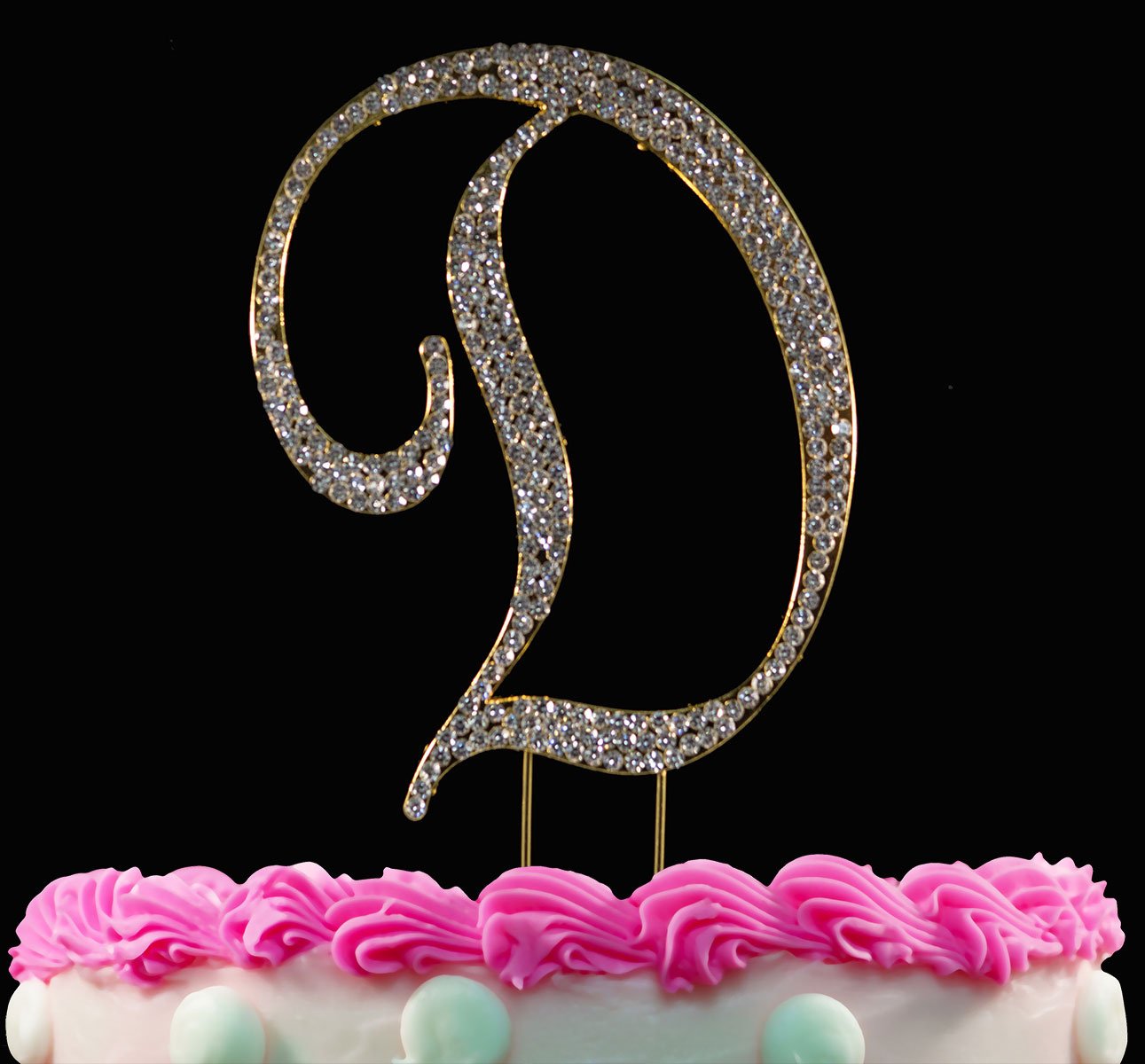 Elegant Gold Monogram Cake Topper with Crystal Accents - Personalized Wedding, Birthday & Anniversary Cake Decorations by Yacanna | Perfect for Bridal Showers, Baby Showers & Special Celebrations