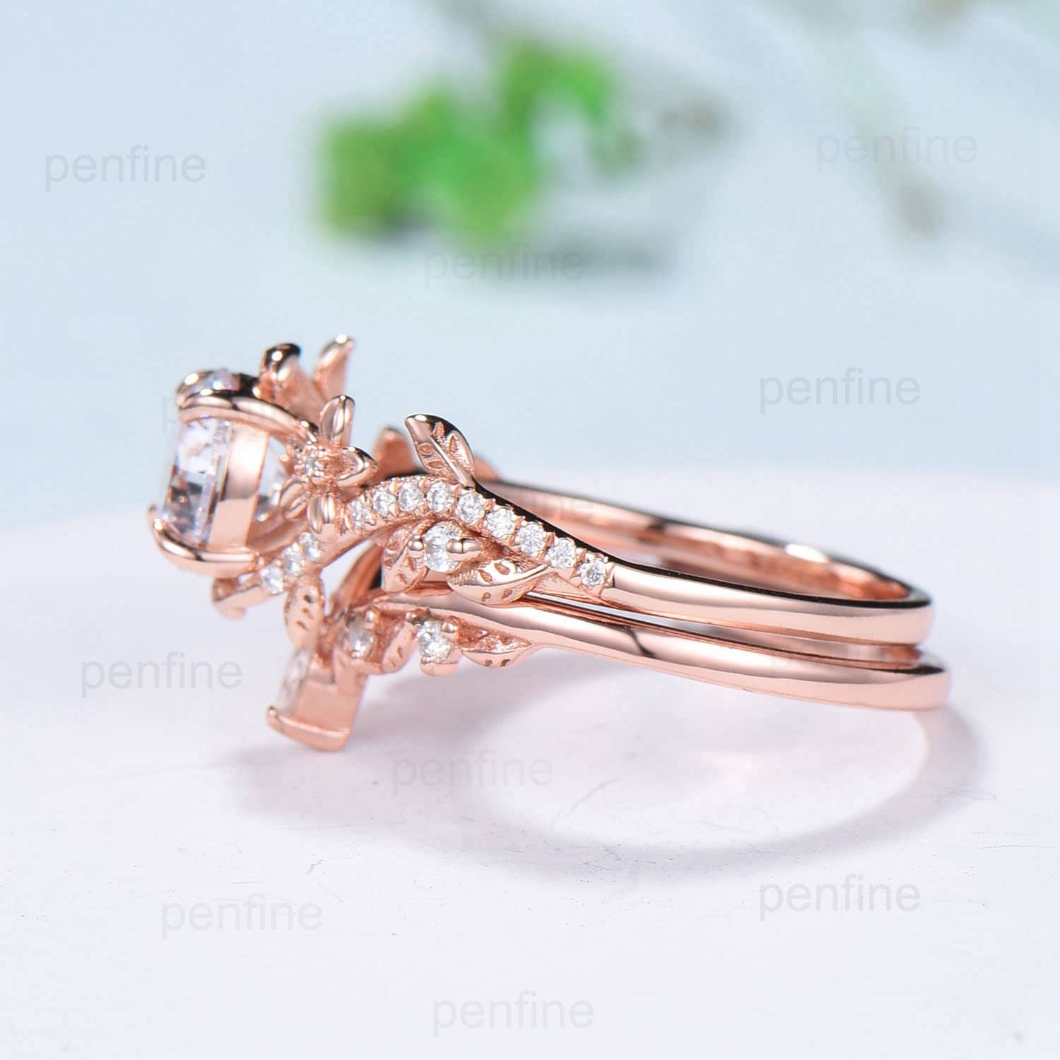 1CT Floral Brilliant Moissanite Engagement Ring Set - Nature Inspired Branch Twig Leaf Design Wedding Ring Set - Unique Infinity Anniversary Bridal Jewelry for Women - Perfect for Proposals, Weddings & Romantic Gifts