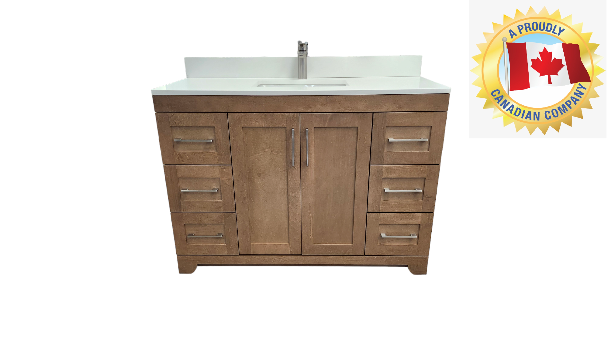 Tuscon Calo 54-Inch Bathroom Vanity with White Quartz Countertop | Canadian Maple Finish | Modern Bathroom Storage Solution for Home Remodeling