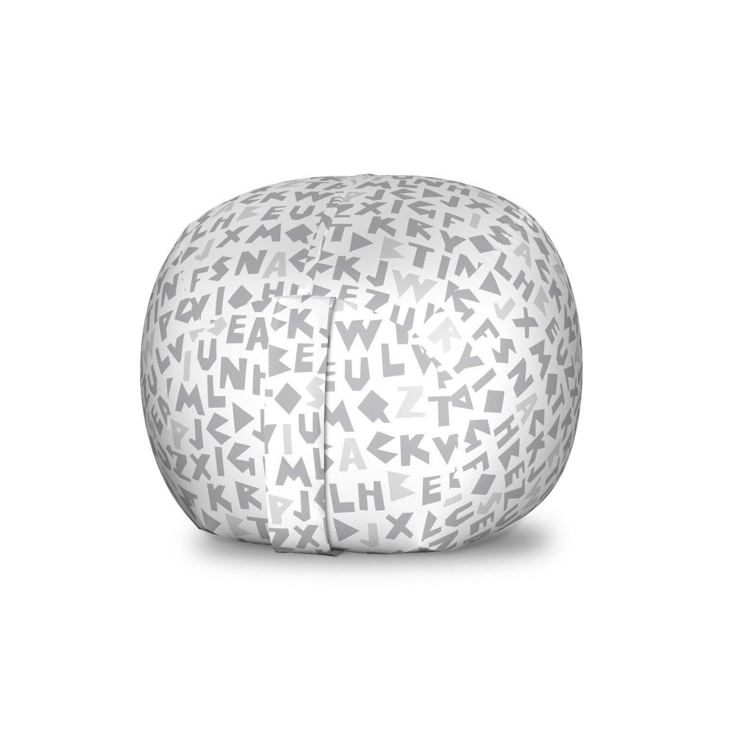 Ambesonne Alphabet Storage Toy Bag Chair - Grey Geometric Letters Print, Washable Stuffed Animal Organizer for Kids Room - Small Size Pale Grey & White - Perfect for Nursery, Playroom & Dorm Organization