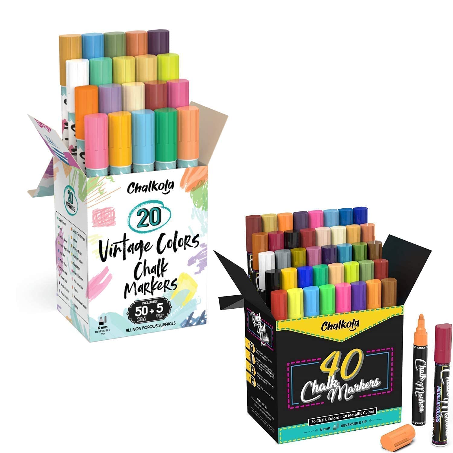 60 Pack Vintage, Neon, Classic & Metallic Chalk Markers - Non-Toxic, Vibrant Colors for Chalkboards, Windows, Signs & DIY Crafts - Perfect for Restaurants, Classrooms & Home Decor
