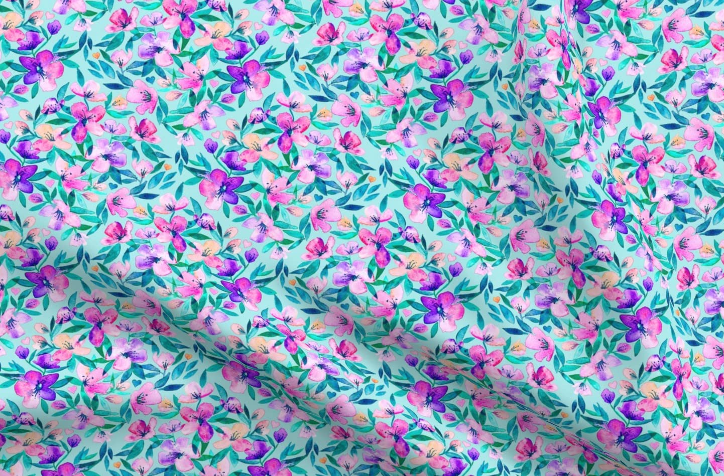 Light Blue Purple Spring Floral Watercolor Printed Minky Fabric - Soft Plush Fat Quarter for Sewing Baby Blankets, Quilt Backing & Home Decor | DIY Nursery Projects & Cozy Throw Blankets