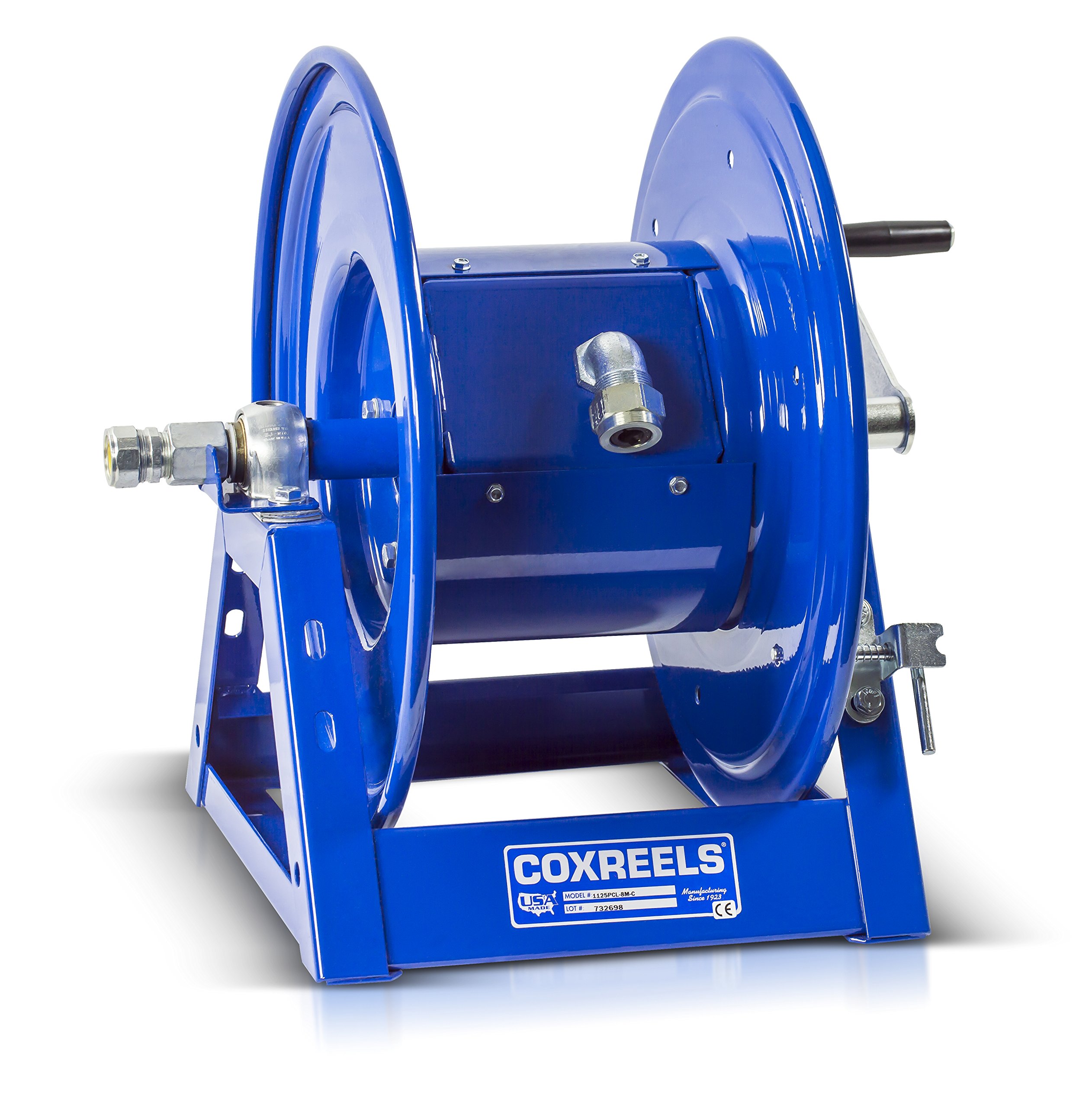 Coxreels 1125PCL-8-C Hand Crank Cord Reel - 12 AWG 3-Conductor 250' Capacity 600V 30A Blue | Portable Cable Storage for Workshops, Construction Sites & Outdoor Power Tools
