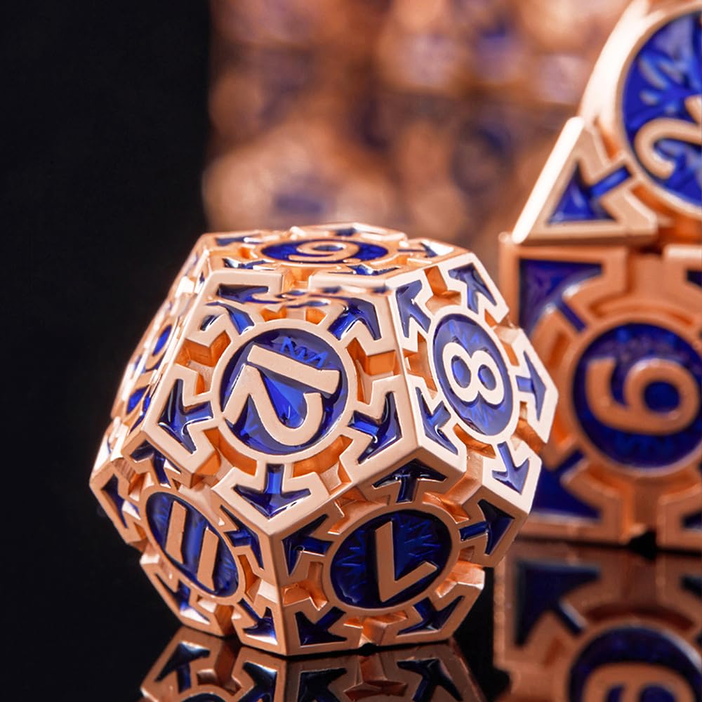 Premium 7-Piece Rose Gold Metal D&D Dice Set - Dungeons and Dragons RPG Dice with Gift Box (D20, D12, D10, D%, D8, D6, D4) for Pathfinder, Warhammer, MTG, Tabletop Games - Perfect for Gifts, Campaigns & Collectors