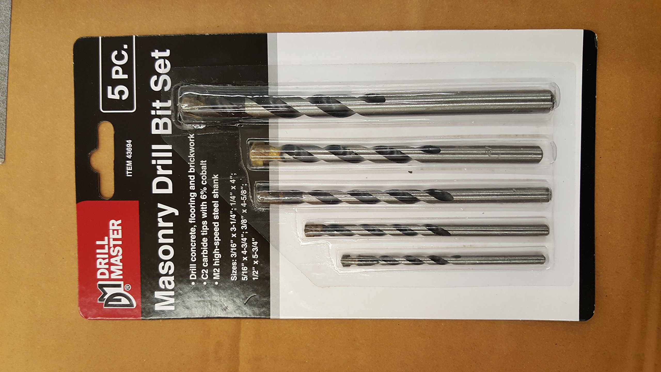5 Piece Masonry Drill Bit Set for Concrete, Brick & Stone - Heavy Duty Hammer Drill Bits for DIY & Professional Use