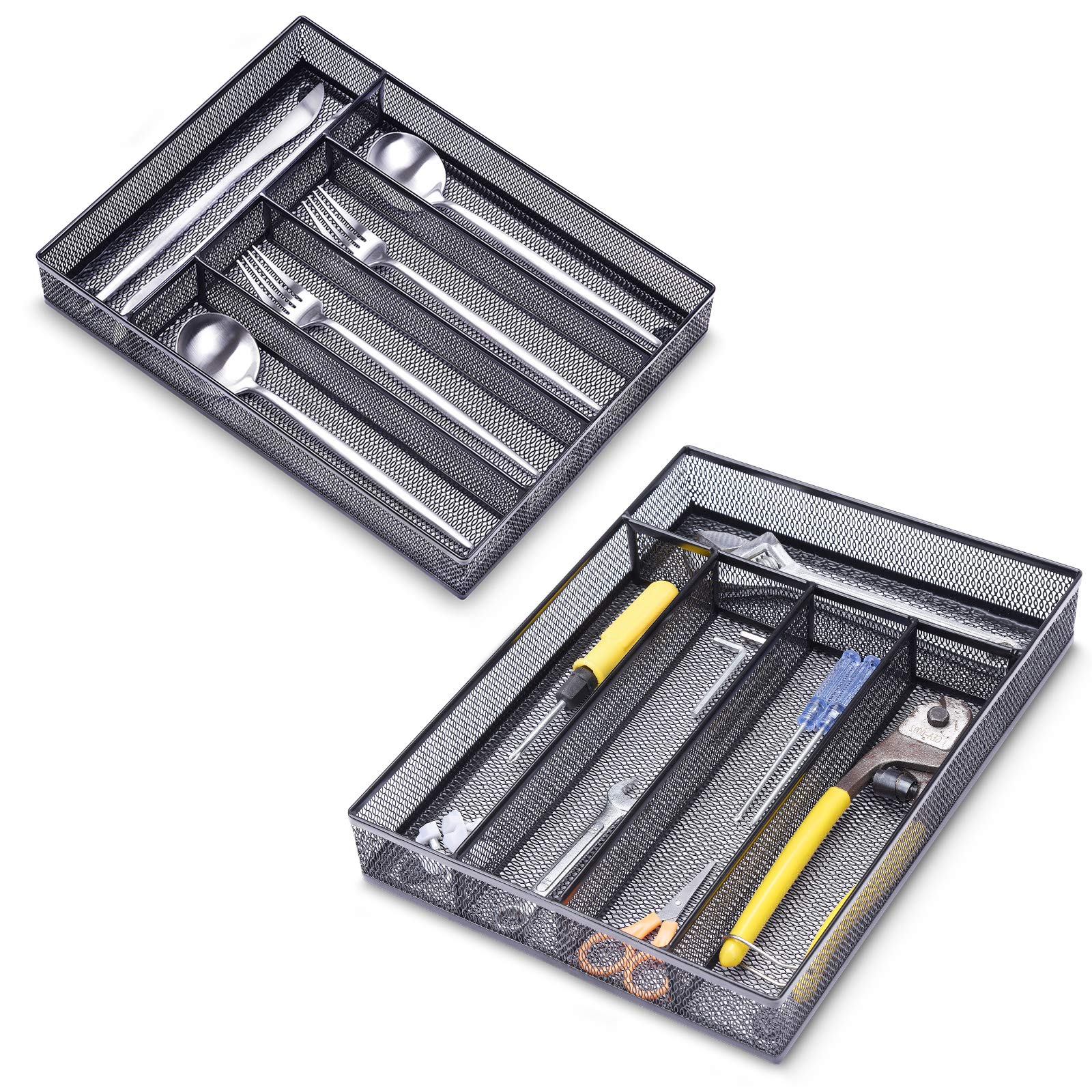 5 Compartment Mesh Drawer Organizer Tray - Office Desk Storage for Art Supplies, Stationery, Makeup & Jewelry - Black (Perfect for Home, Office & Craft Room Organization)