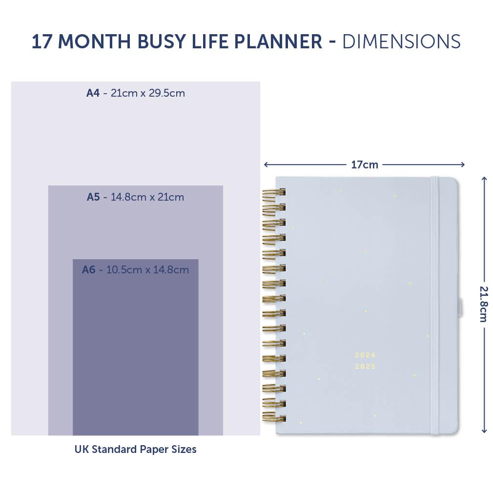 17-Month Busy Life Planner August 2024 - December 2025 | A5 Weekly Planner with Dual Schedules, Pockets & Shopping Lists | Perfect for Work, School & Personal Organization