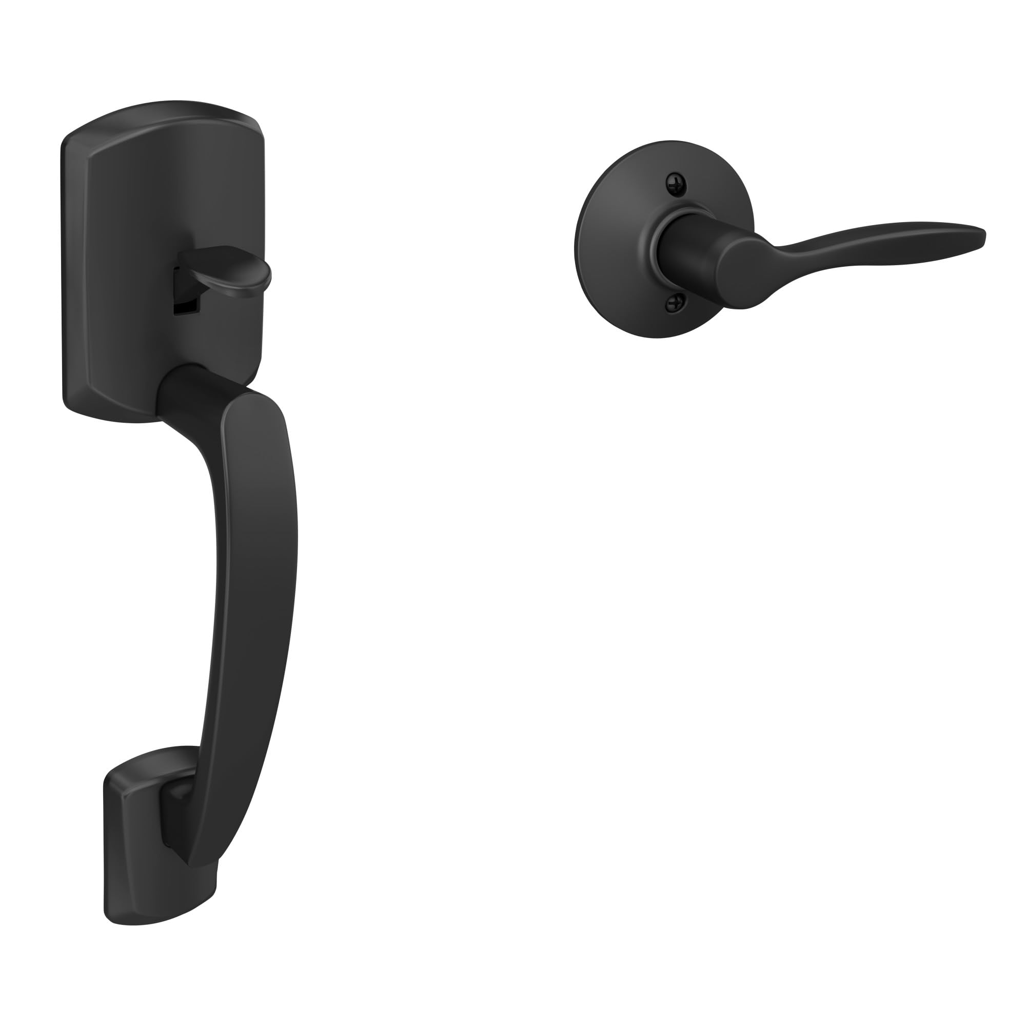 Schlage FE285 GRW 622 DEL LH Greenwich Matte Black Front Entry Handleset - Left-Handed Delfayo Door Lever with Lower Half Grip | Secure & Stylish Entry Door Lock for Homes & Offices