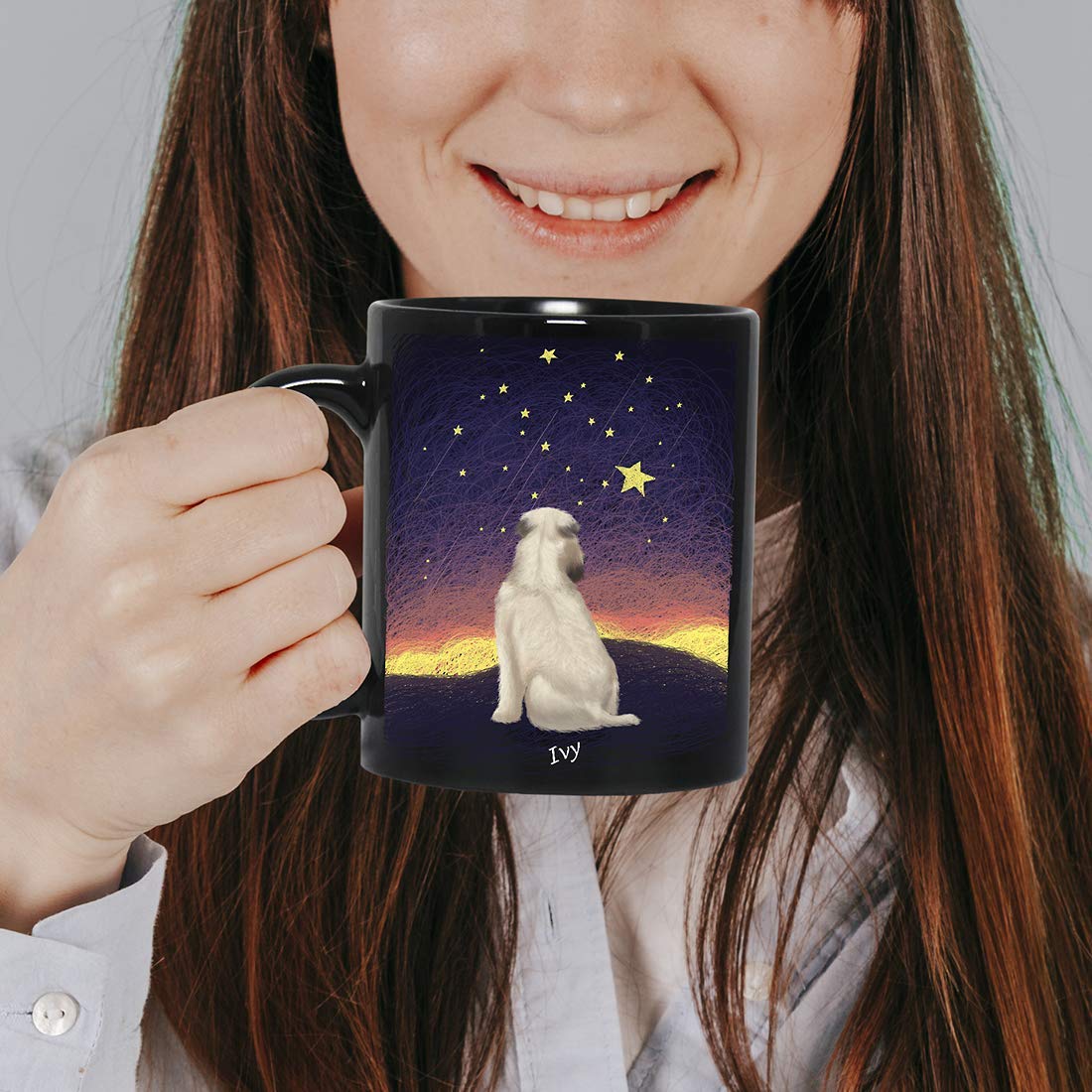 Personalized Dog Mug for Dog Moms & Dads - Custom Coffee Cup with Dog Breed, Pet Name & Photo - Unique Gift for Dog Lovers - Perfect for Birthday, Christmas, Father's Day & Pet Memorial - (1 Dog, B-Starry) - Enjoy Your Morning Coffee or Tea with Your Beloved Pet