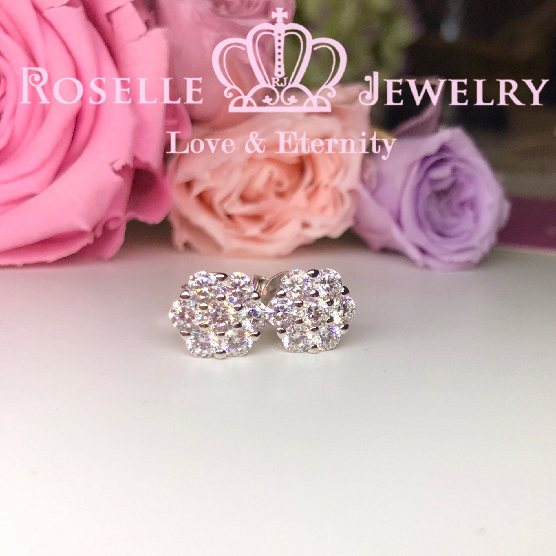 Cluster Stud Earrings for Women - Sparkling Cubic Zirconia Earrings ER7 | Perfect for Parties, Weddings & Everyday Elegance