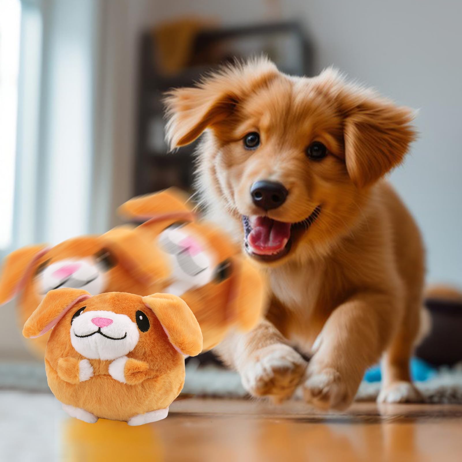 Interactive Dog Toys for Small Medium Large Dogs - Squeaky Moving Ball with Chewable Plush Cover & Music, Active Pet Plush Toy for Chasing & Playtime (Little Dog Pattern) - Perfect for Indoor Exercise, Training & Boredom Relief