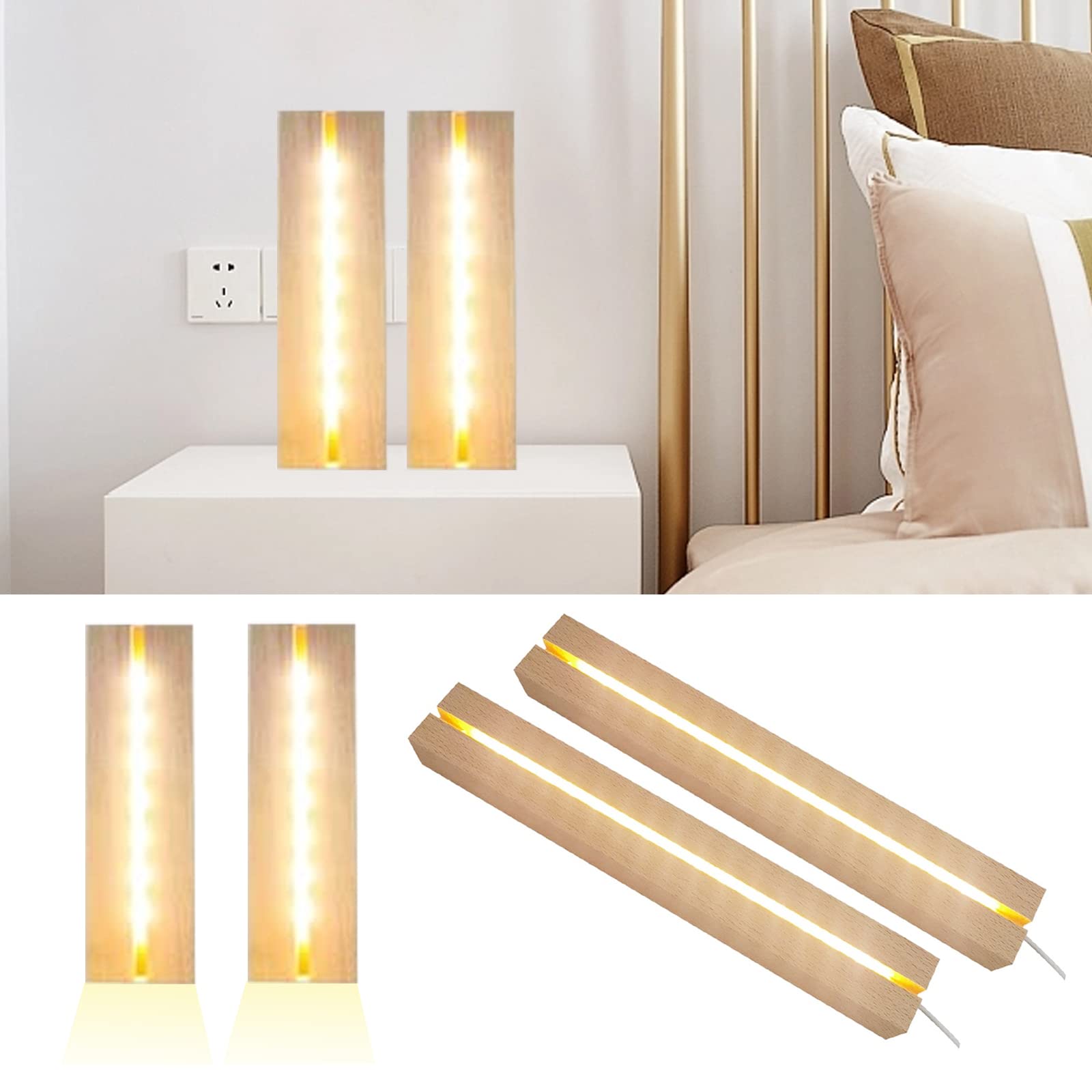 11.81 Inch LED Light Display Base - 2 Pack Wooden Pedestal for Acrylic & Glass Art, USB-Powered Night Light with Switch - Perfect for 3D Crystal Displays, Home Decor, and Gift Presentations