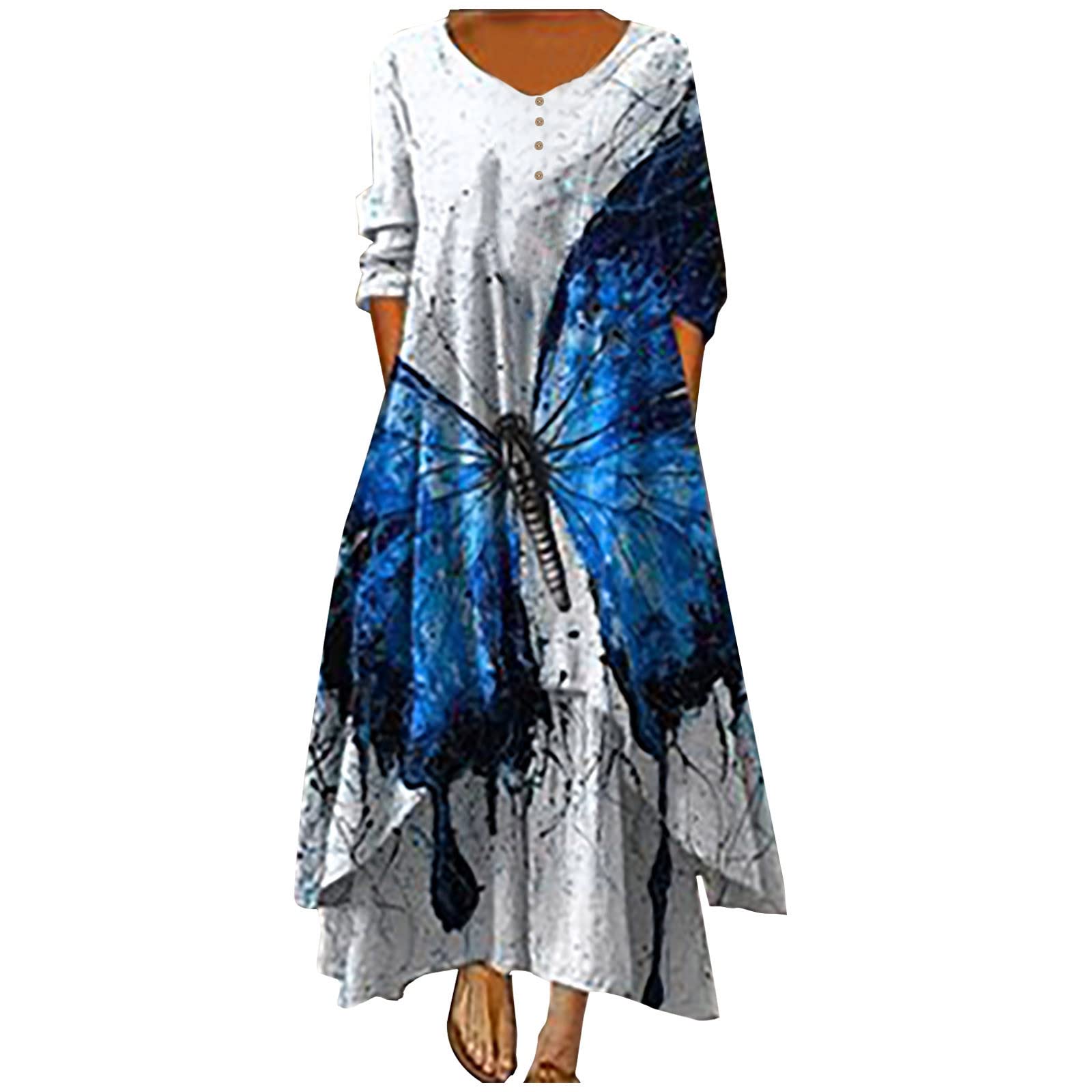 Women's Floral Printed Bohemian Maxi Dress - Long Sleeve Casual Summer Sundress for Beach, Vacation & Outdoor Activities