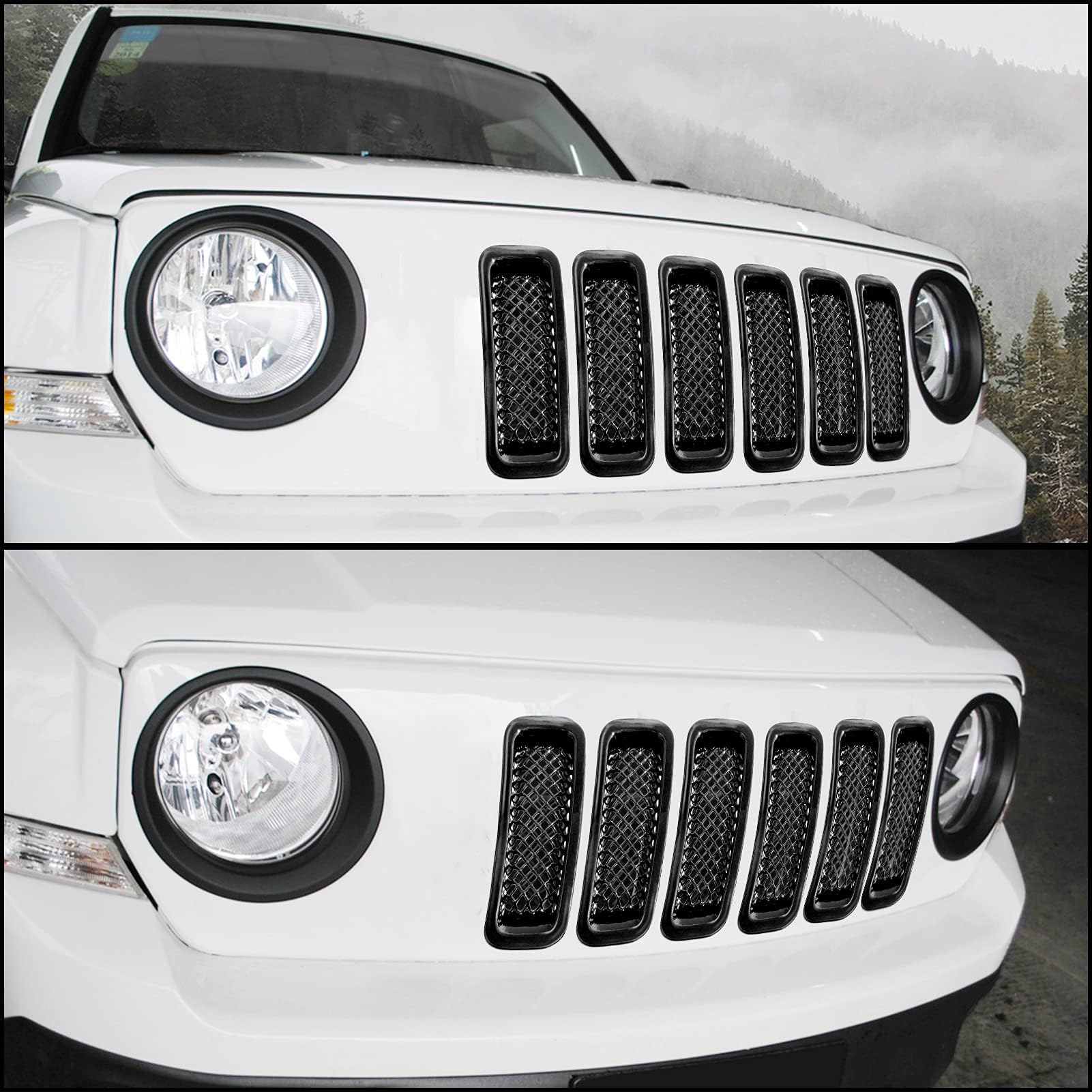ABS Black 7-Piece Front Grill Mesh Inserts Cover Frame Trim Kit for 2011-2016 Jeep Patriot - Off-Road Style Upgrade & Improved Protection