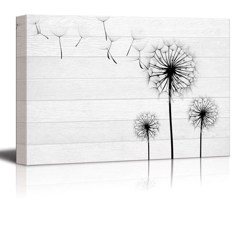 Wall26 - Black Dandelion Silhouette Canvas Art Print on White Wood Panels - 32x48 Inches - Modern Home Decor for Living Room, Bedroom & Office