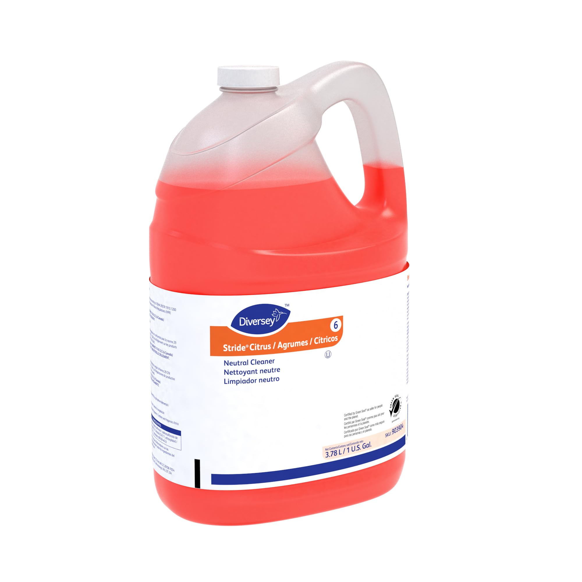 Diversey 903904 Stride Citrus Neutral Cleaner - Commercial Grade Floor Cleaner Concentrate, 1 Gallon (128 Fl Oz) - Fresh Citrus Scent - Ideal for Hospitals, Schools & Office Buildings