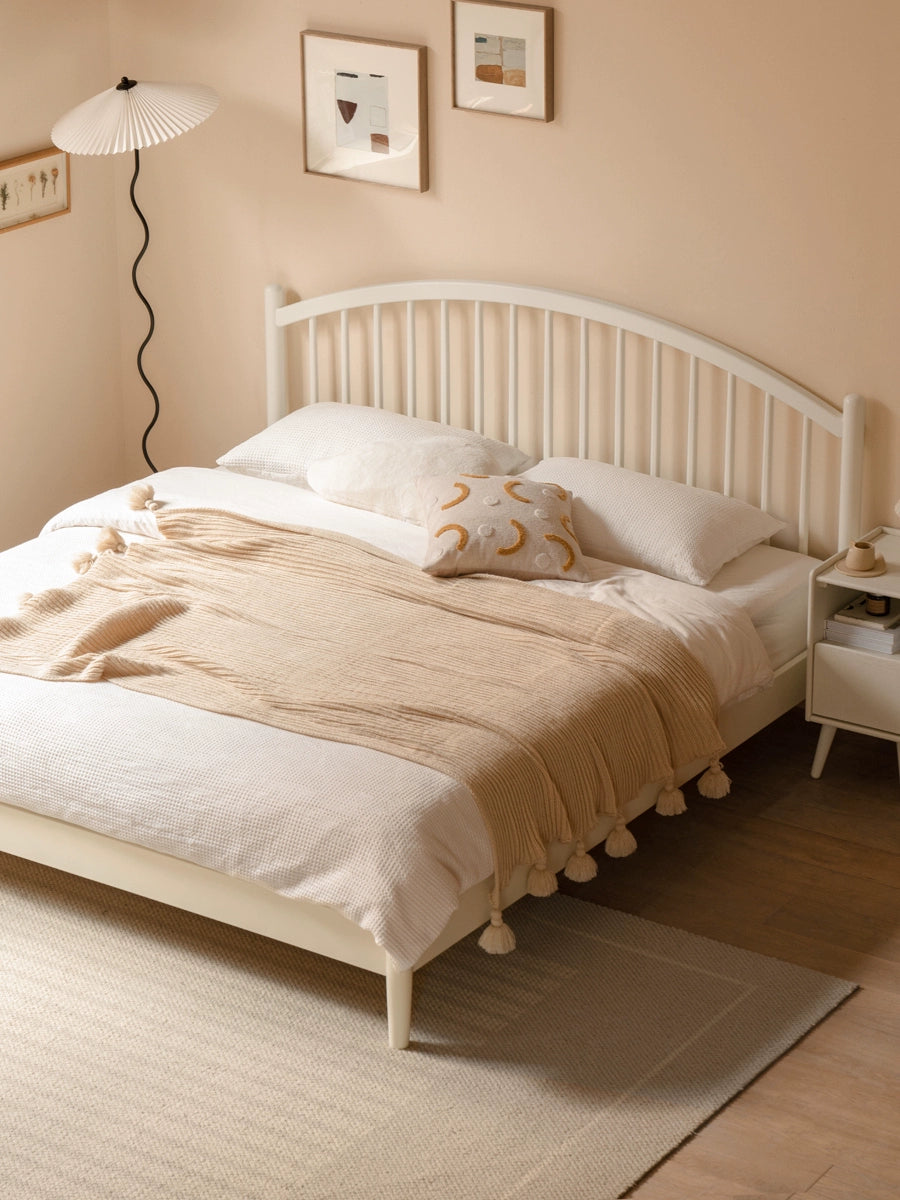 Solid Wood Bed Frame - Beech or Poplar - Queen/King Size - Modern & Sturdy Design for Bedroom, Guest Room, or Dorm - Free Shipping & Easy Assembly