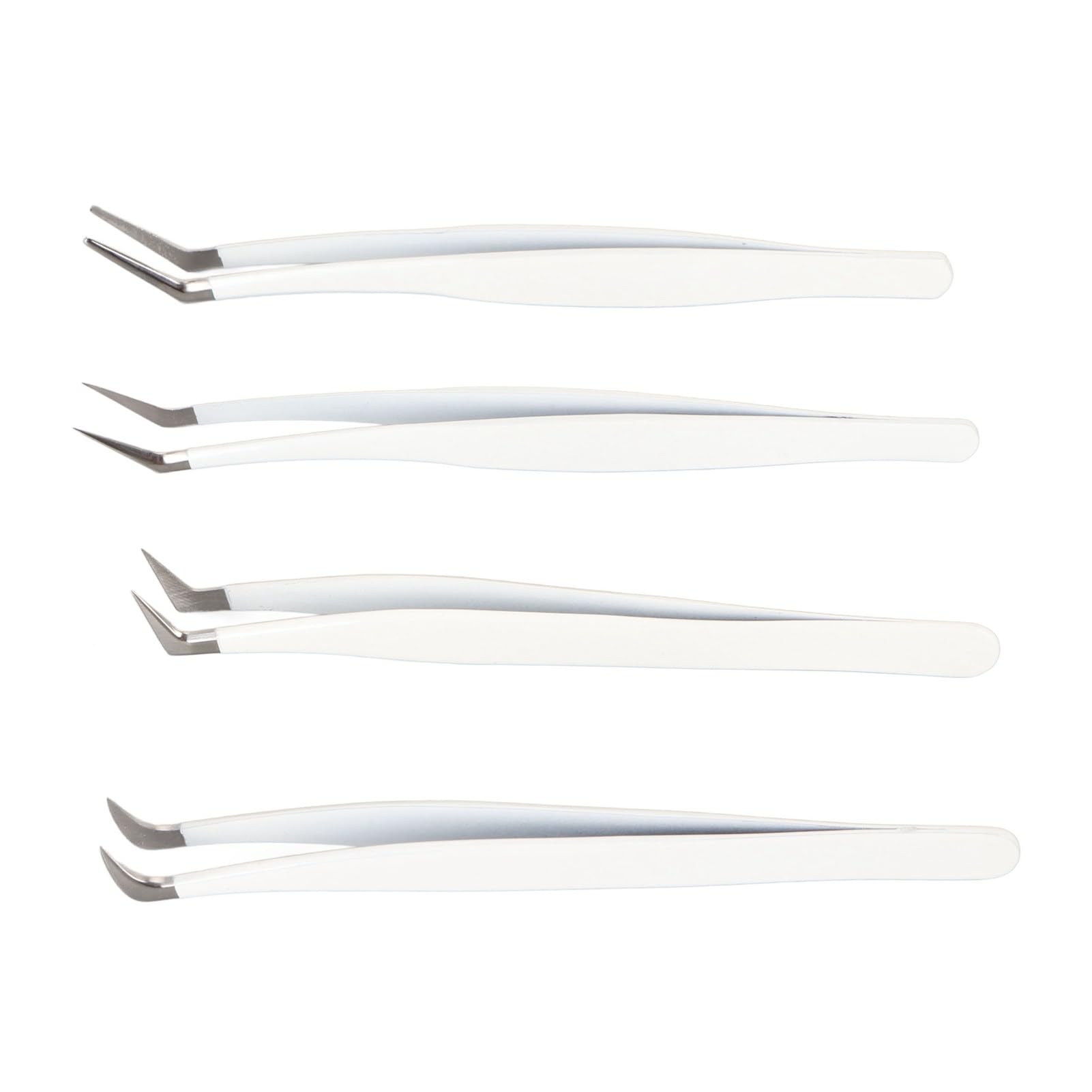 4Pcs Professional Stainless Steel Eyelash Extension Tweezers Set with Storage Box - Precision Fiber Tip Lash Tweezers for Home & Salon Use - Perfect for DIY Eyelash Extensions, False Lashes Application & Beauty Treatments