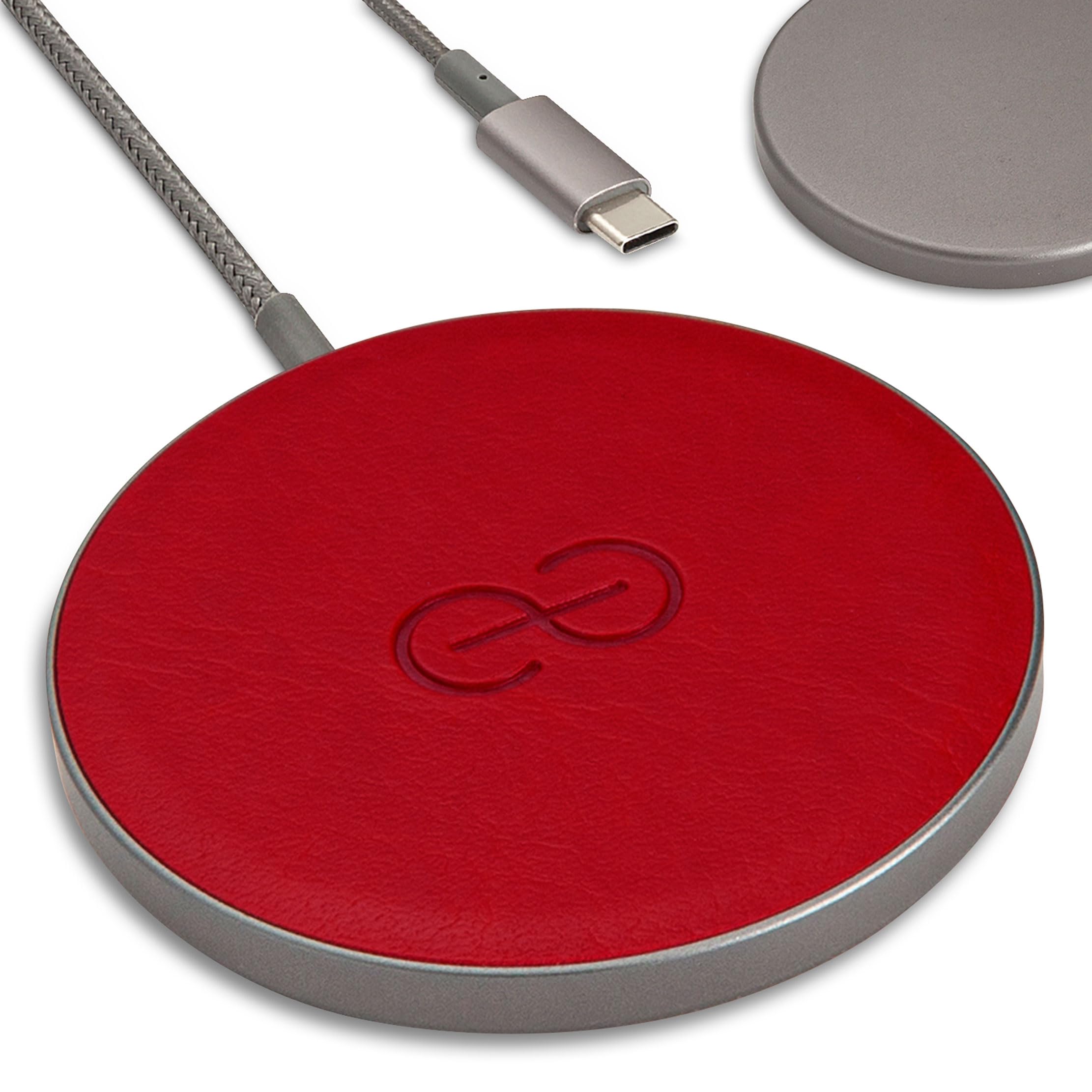 Dreem Empower Magnetic Wireless Charger Pad - Fast Qi-Certified Charging for iPhone 15/14/13/12 Pro/Max, AirPods, Samsung Galaxy - Premium Vegan Leather (Red) | Perfect for Nightstand, Office Desk & Car Charging Station