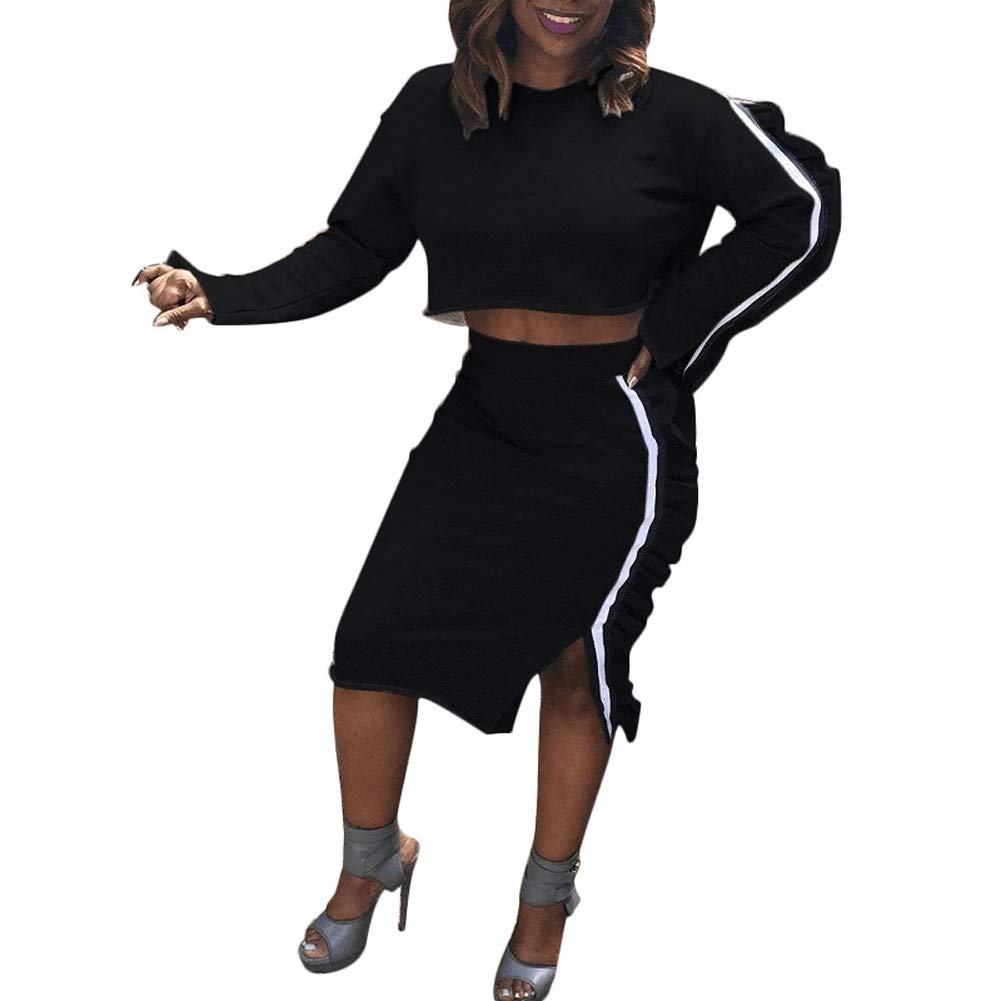 Sexy Women's 2 Piece Outfit Set - Crop Top & Bodycon Mini Skirt Clubwear for Party, Night Out & Date Night | Trendy Matching Outfit for Women