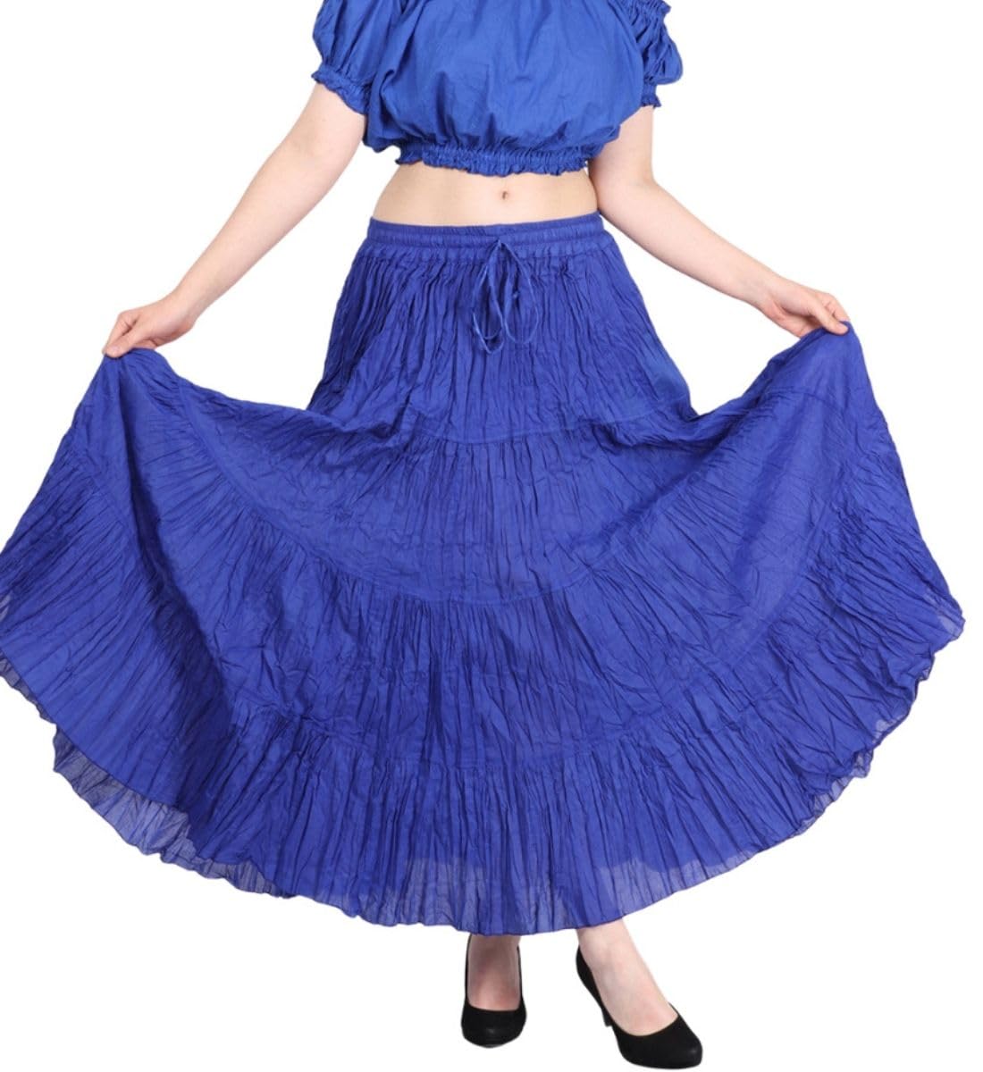 Wevez Tribal Belly Dance 12 Yard Cotton Skirt - Flowy Bohemian Skirt for Dance Performances, Festivals & Costume Parties