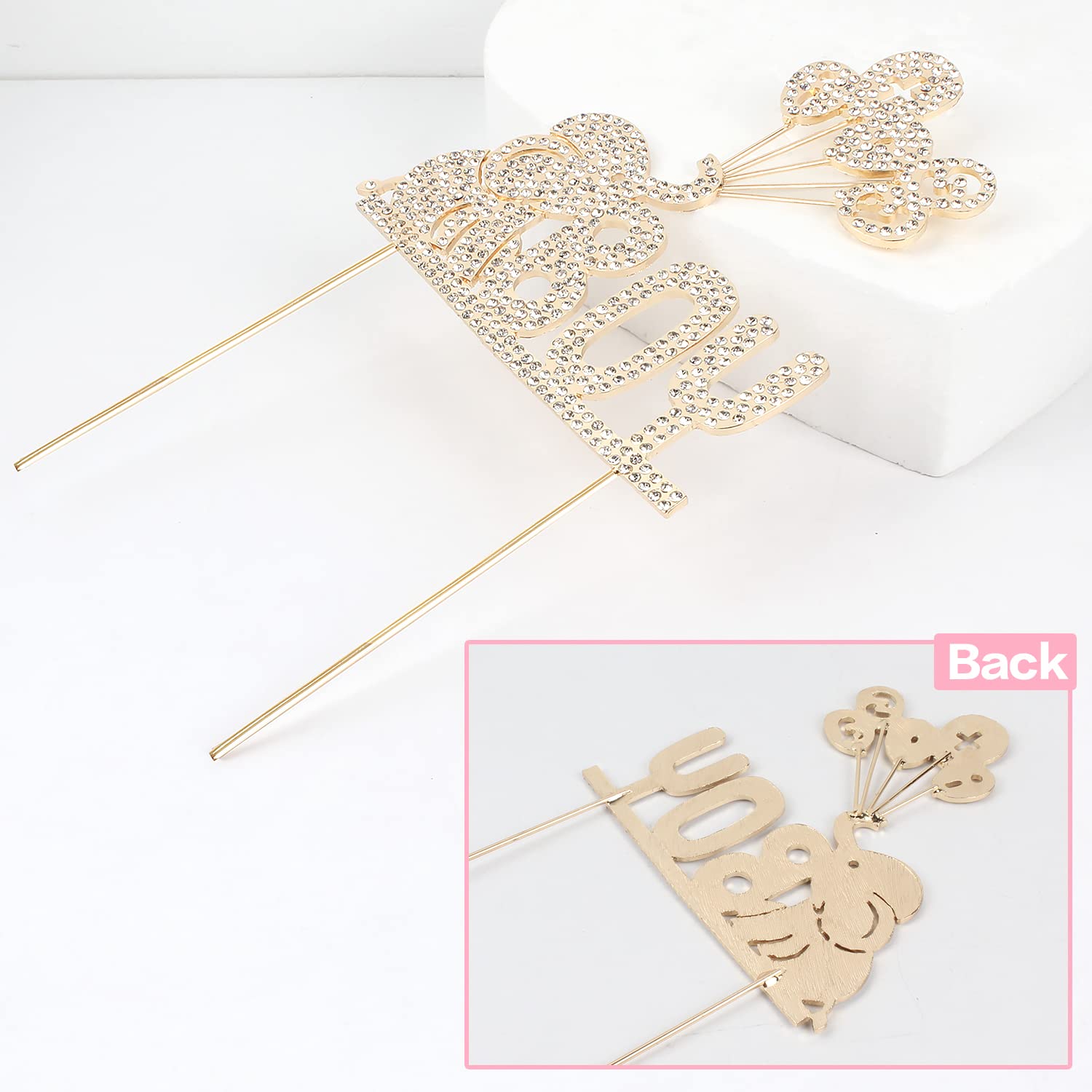 LINGTEER Gold Elephant Baby Boy Cake Topper with Rhinestones - Cheers to Sweet Baby Boy, Baby Shower & First Birthday Party Decorations - Perfect for Baby Shower Centerpieces, Gender Reveal Parties, and 1st Birthday Celebrations
