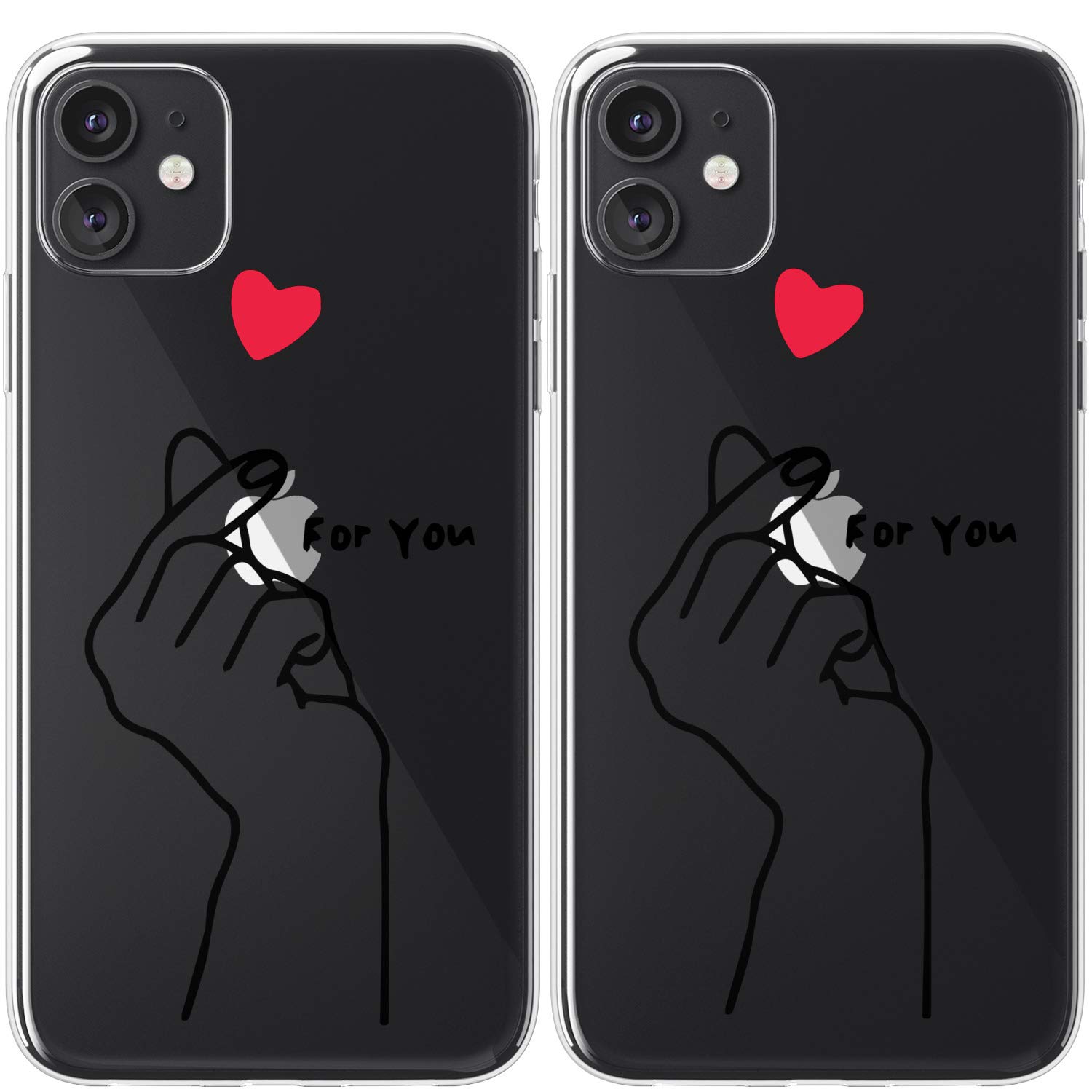 Cute Kawaii Love Heart Clear Silicone Phone Case Compatible with iPhone 15 Pro Max/14 Plus/13/12 Mini/11/SE/XS/XR/8/7 - Best Friends Matching BFF Protective Cover - Perfect for Couples, Anniversaries & Kpop Fans
