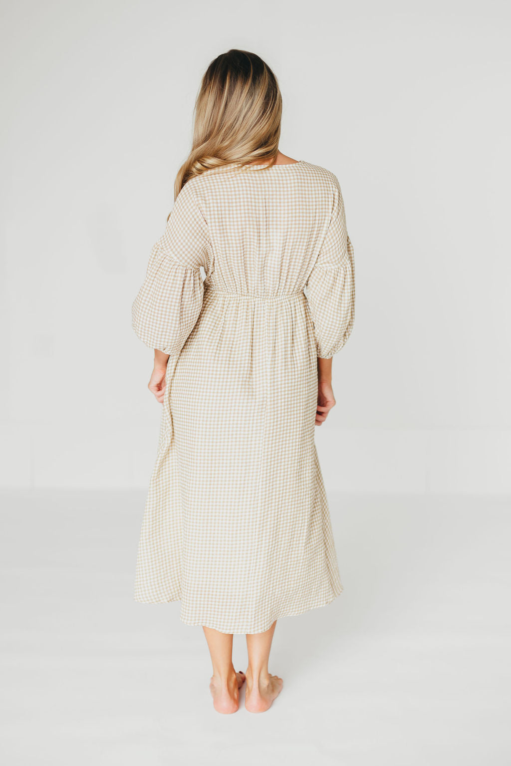 Hunter Printed Gauze Midi Dress in Natural Plaid - Bump Friendly Maternity Dress for Summer, Beach & Casual Wear