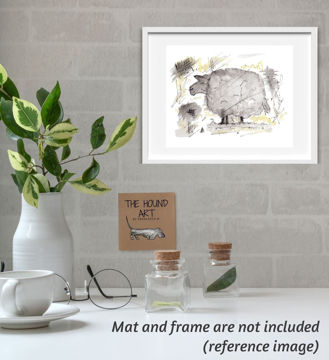 The Sheep in Yellow - Unique Inspirational Wall Art Print | 8”x10” UNFRAMED Home Decor | High-Quality Acid-Free Paper | Mixed Technique Artwork | Perfect Gift for Women, Living Room & Office Decor