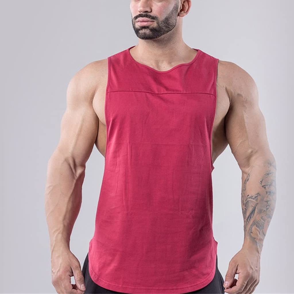 HTKLCZ Men's Summer Bodybuilding Tank Top - Gym Fitness Cotton Sleeveless Shirt, Stringer Singlet for Casual Wear (Red, Size M) - Perfect for Workouts, Weightlifting & Summer Outdoor Activities